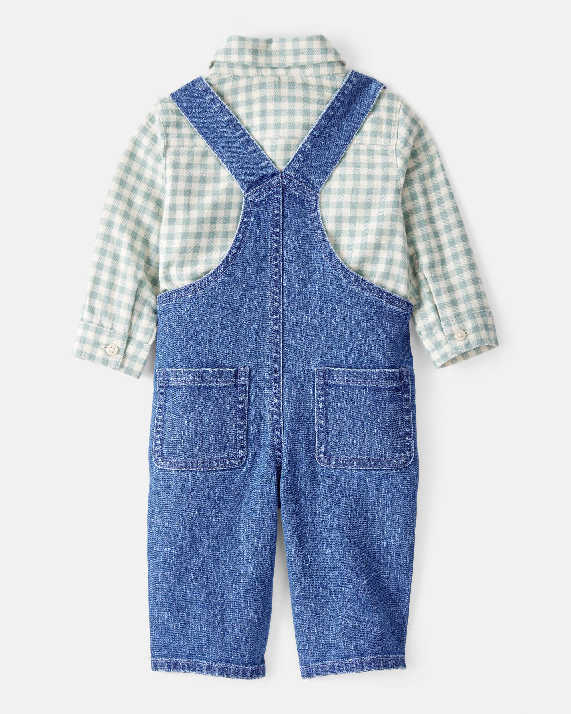 Baby Boy Checkered Print Bodysuit Overall Set - Blue