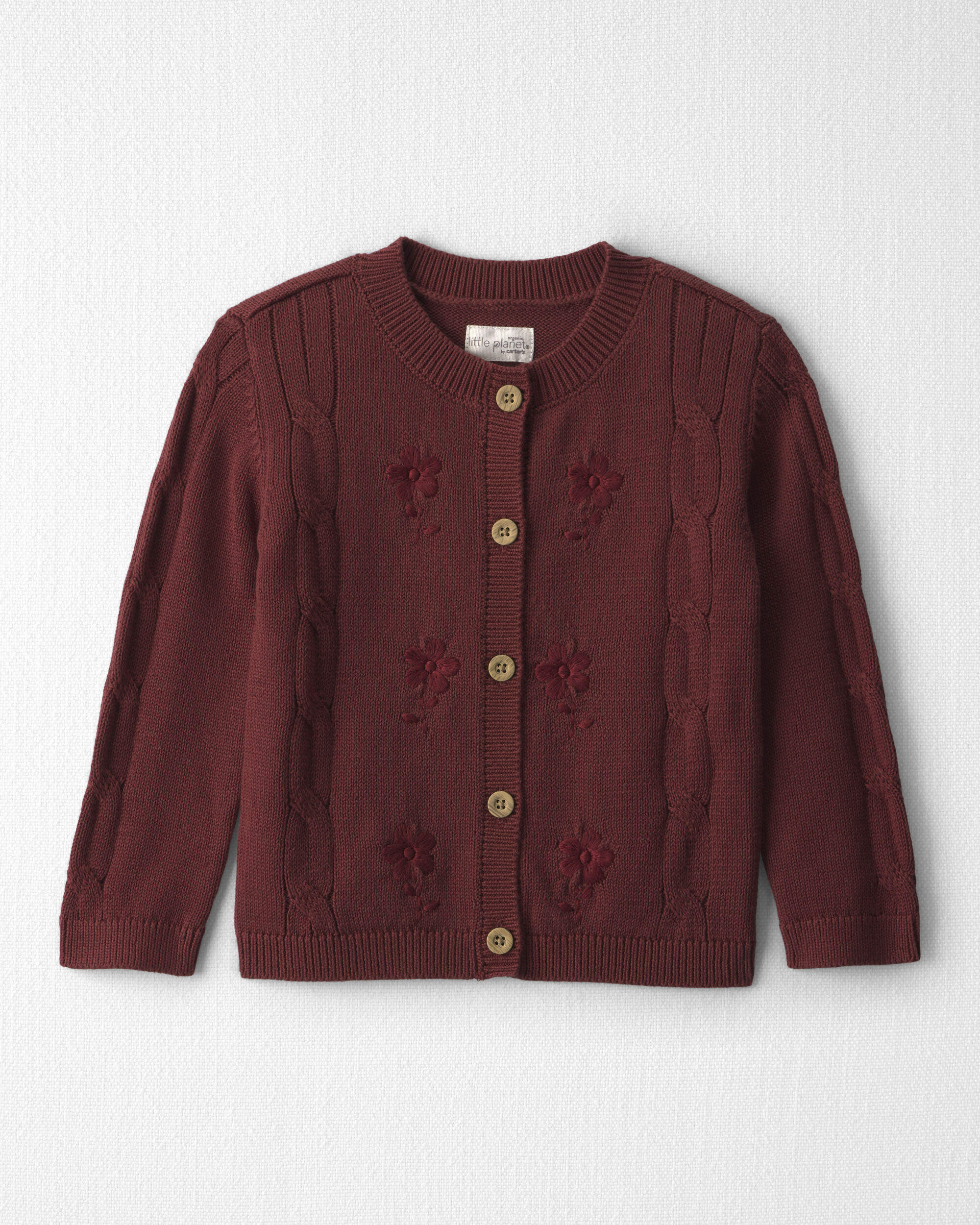 Toddler Girl Organic Cotton Sweater Knit Embroidered Cardigan