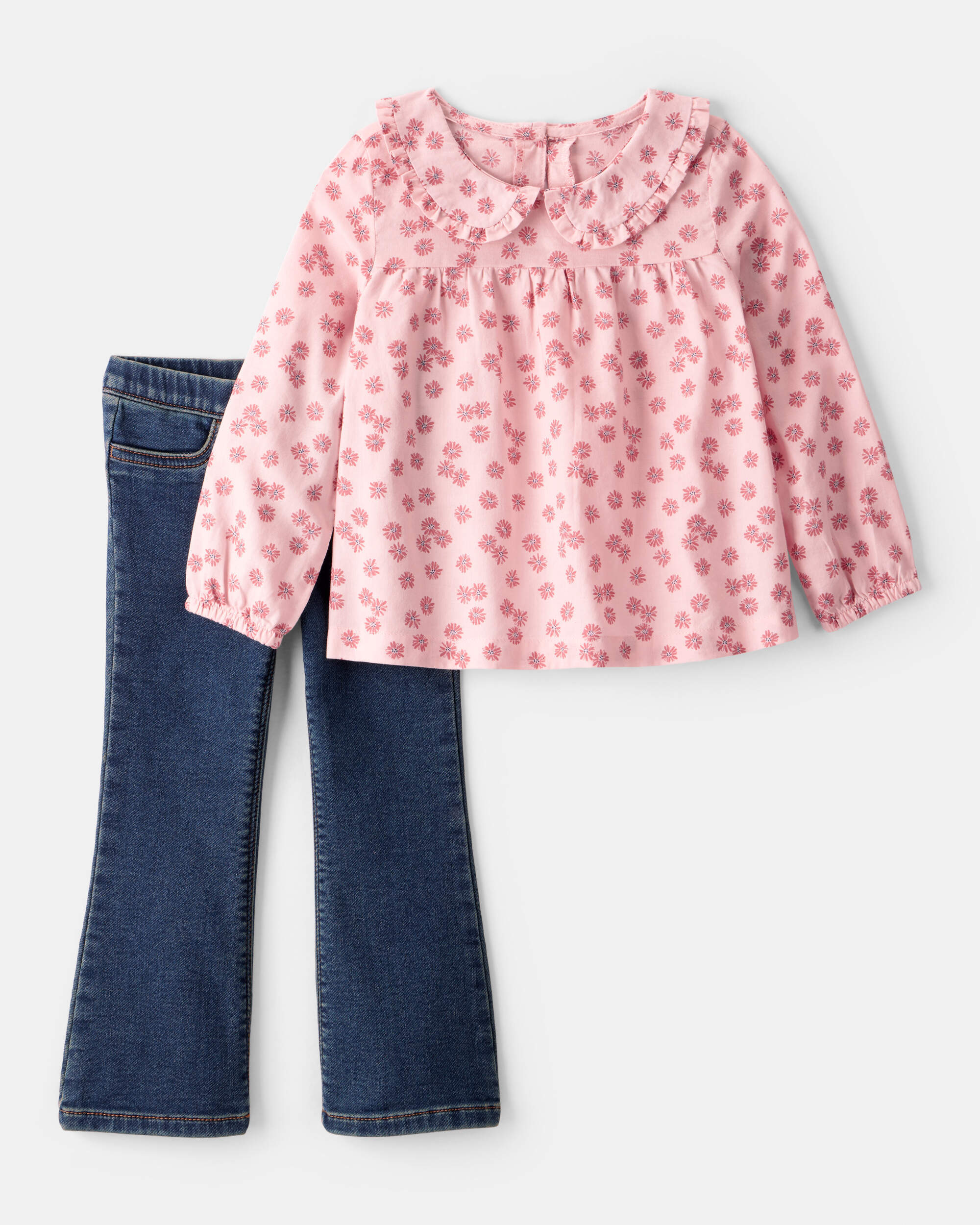 Toddler Girl 2-Piece Floral Top and Denim Pants Set