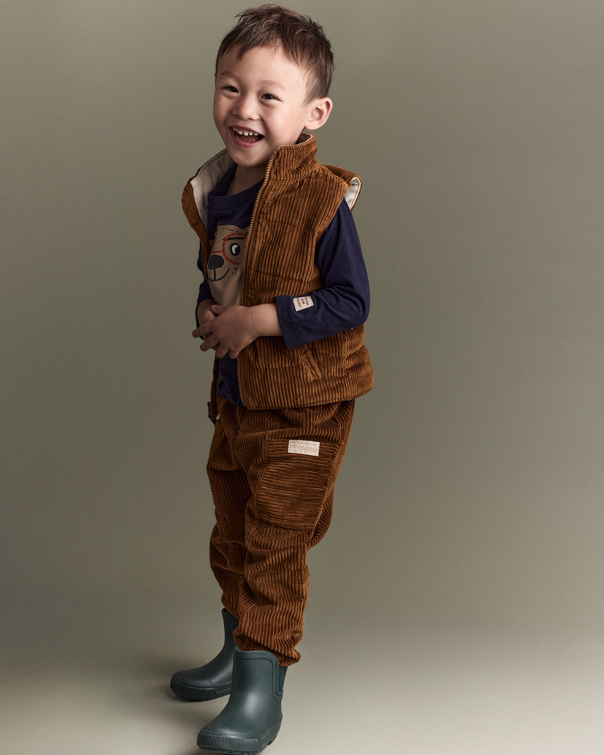 Toddler Zip-Up Corduroy Puffer Vest - Cinnamon