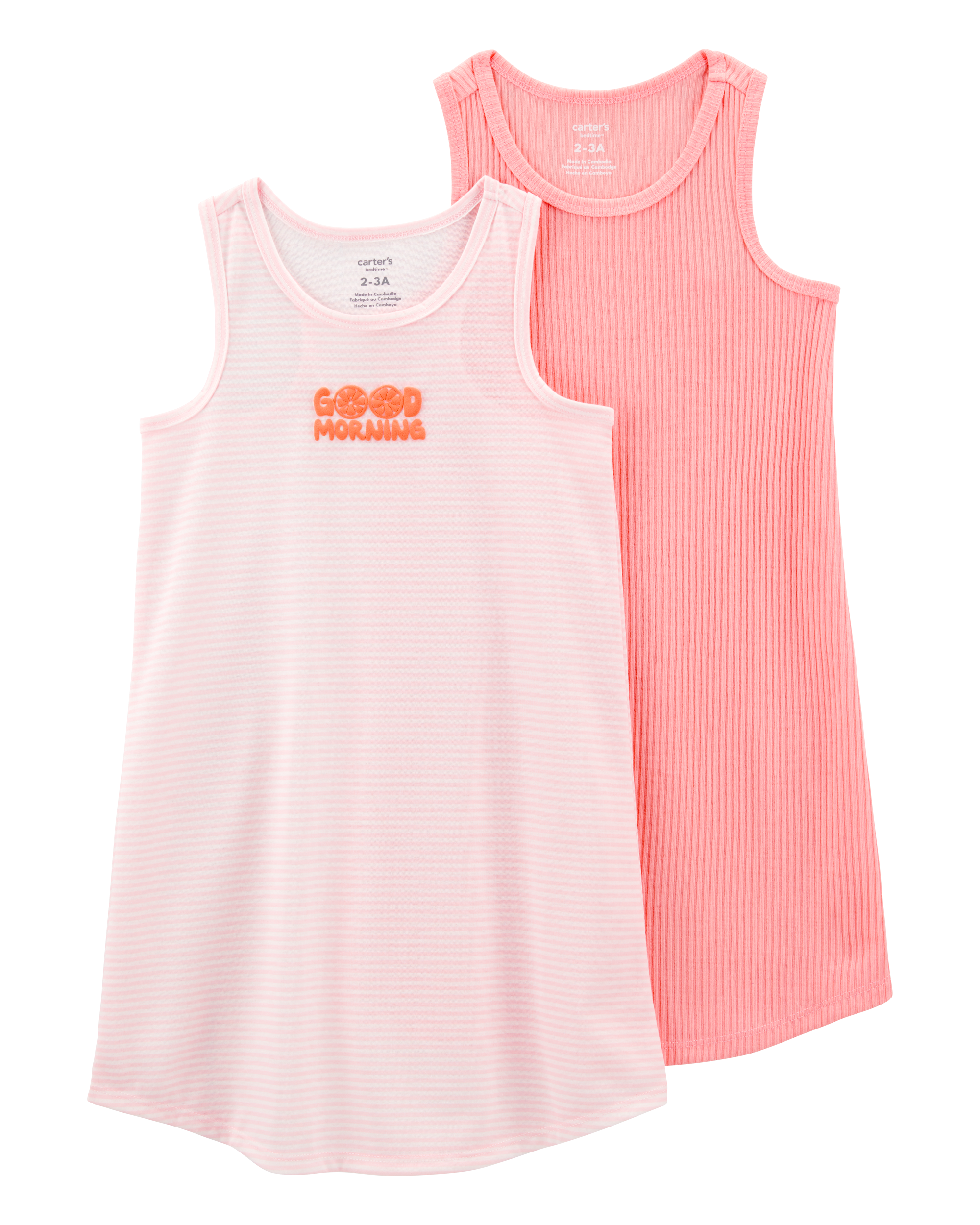 Girls 2-Pack Striped Nightgowns - Pink