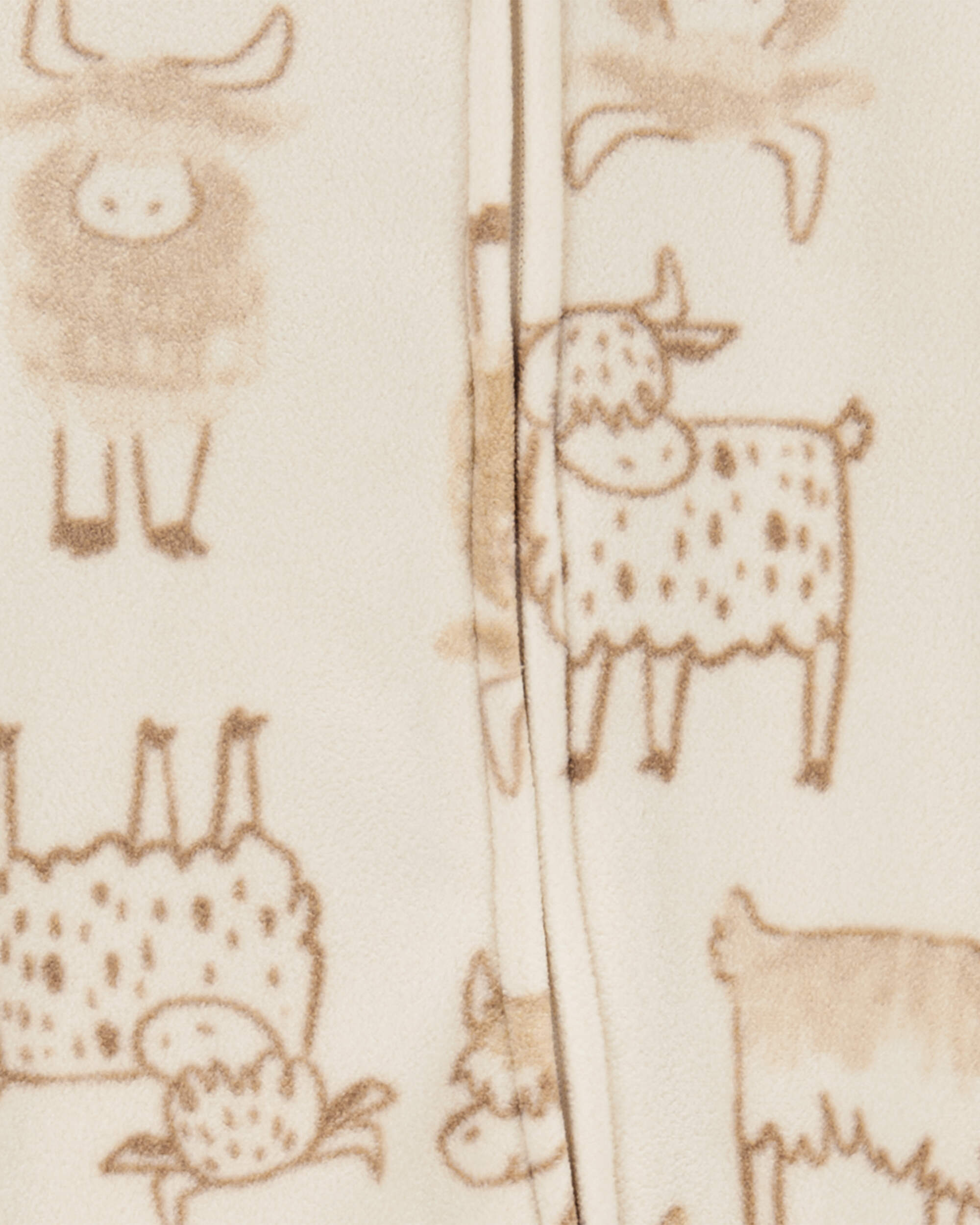 Baby Highland Cow Zip-Up Fleece Sleeper - Cream