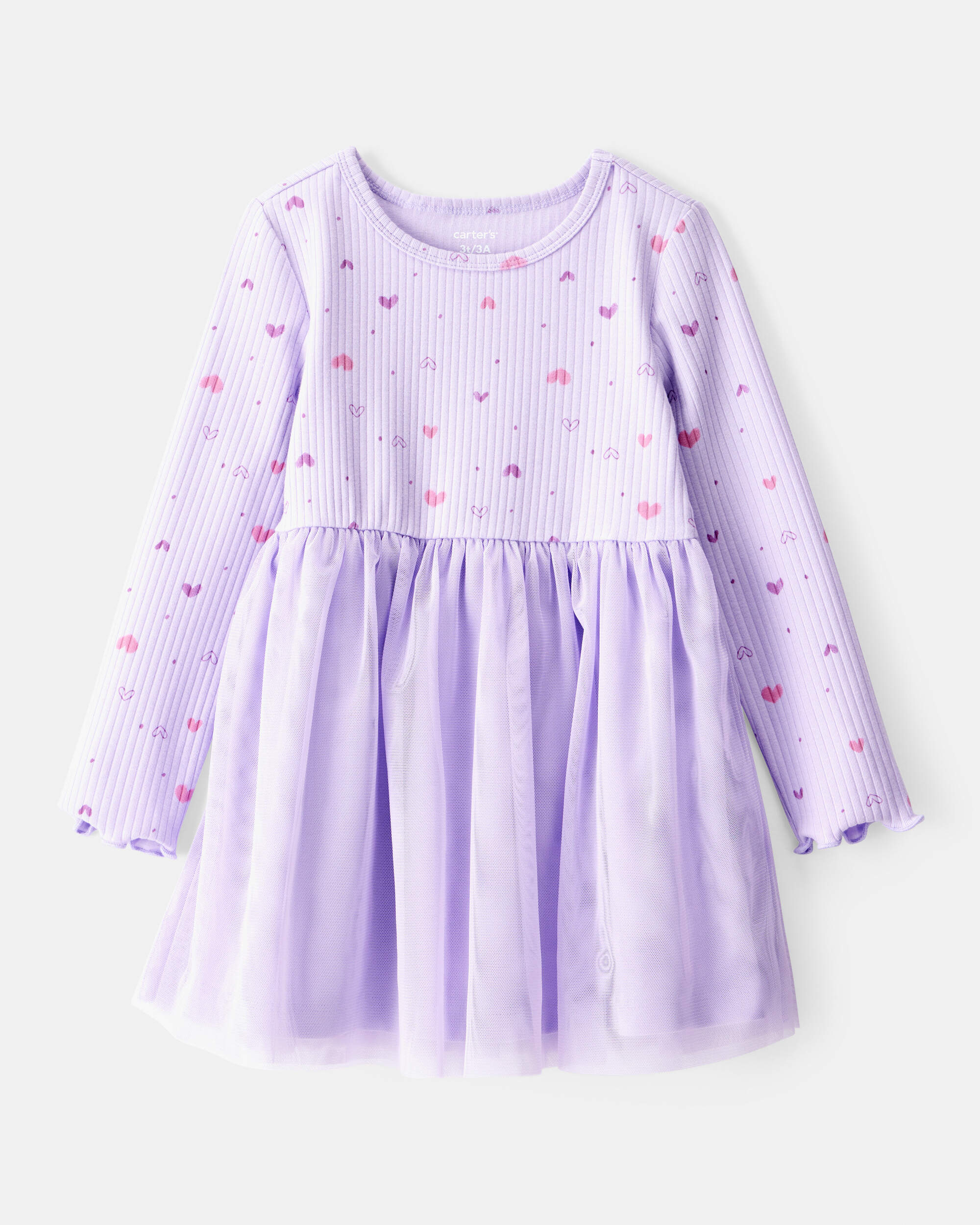 Toddler Girl Heart Print Long-Sleeve Dress - Purple