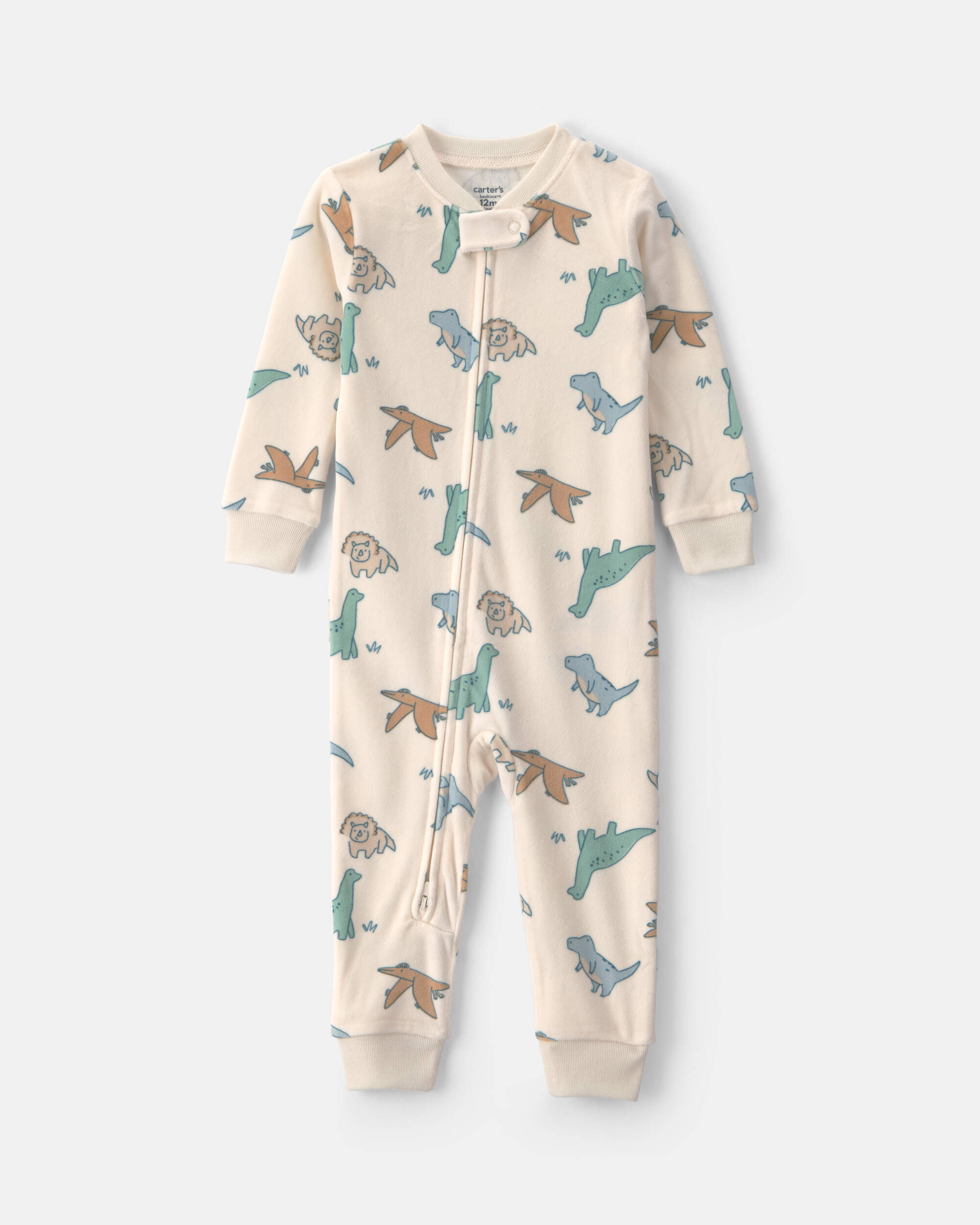 Baby Boy 1-Piece Dino 2-Way Zip DreamPlush Snug Fit Pyjama - Cream