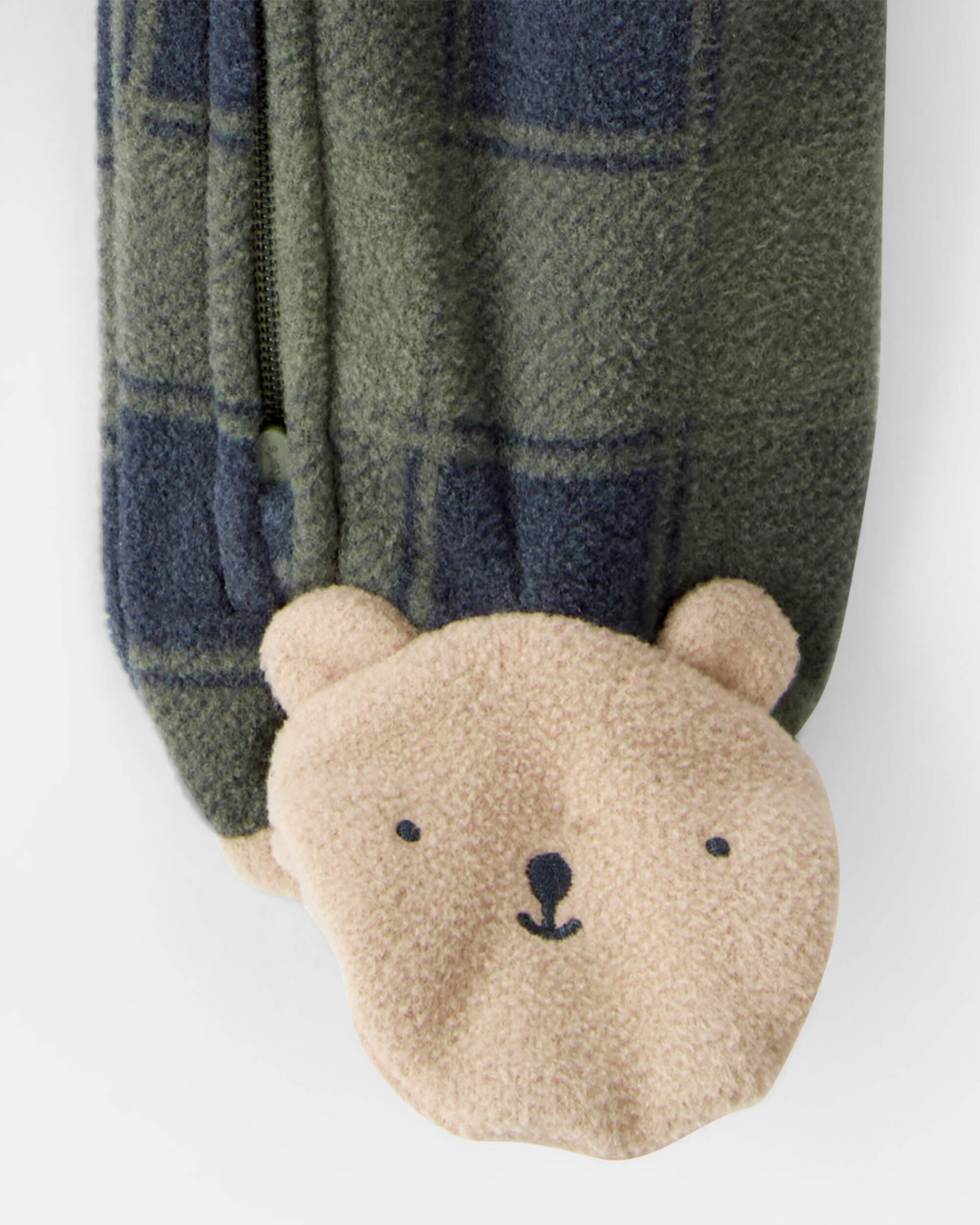 Baby Boy Bear Plaid Print Loose Fit Long-Sleeve Sleeper - Green
