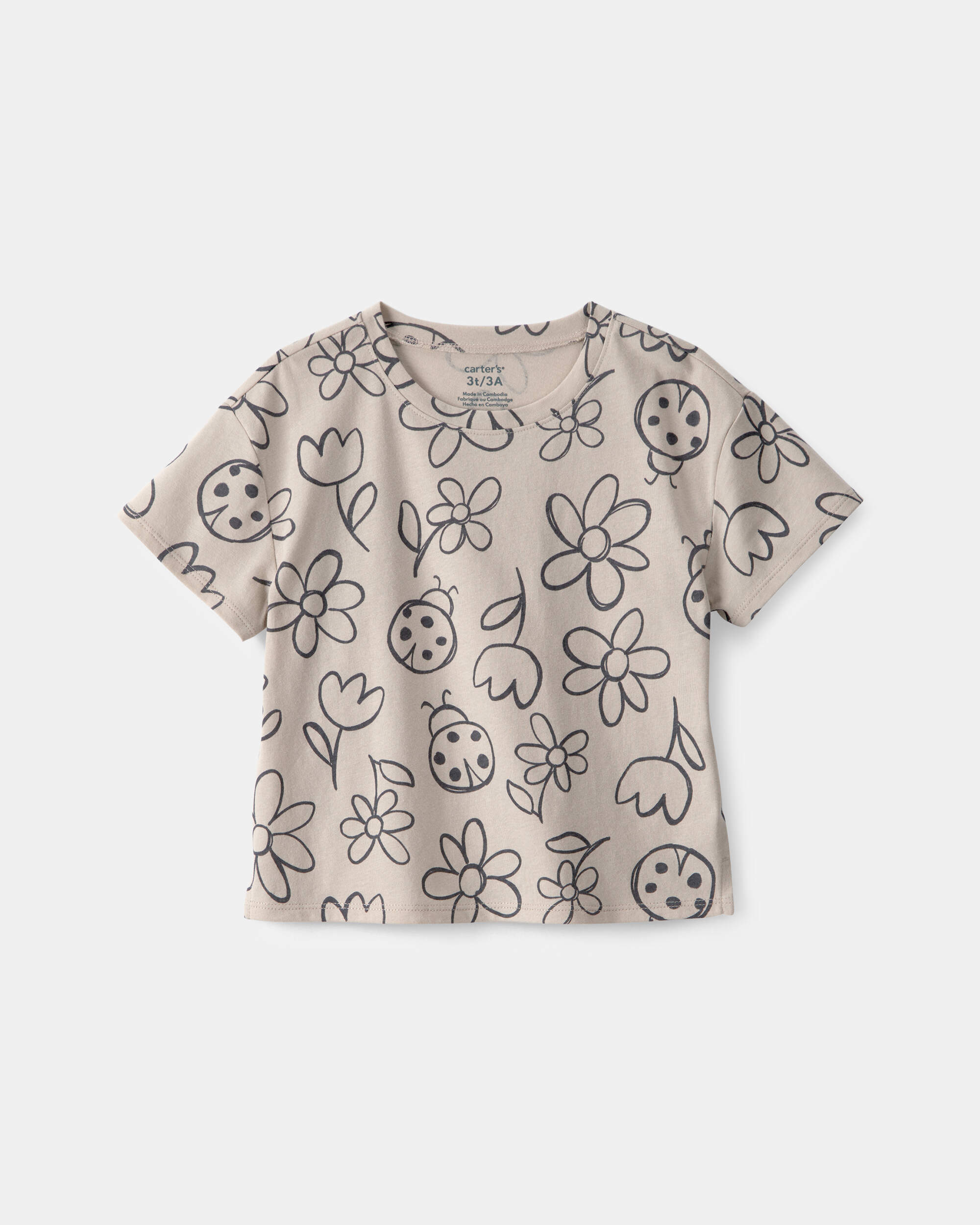 Toddler Girl Ladybug Floral Top - Brown