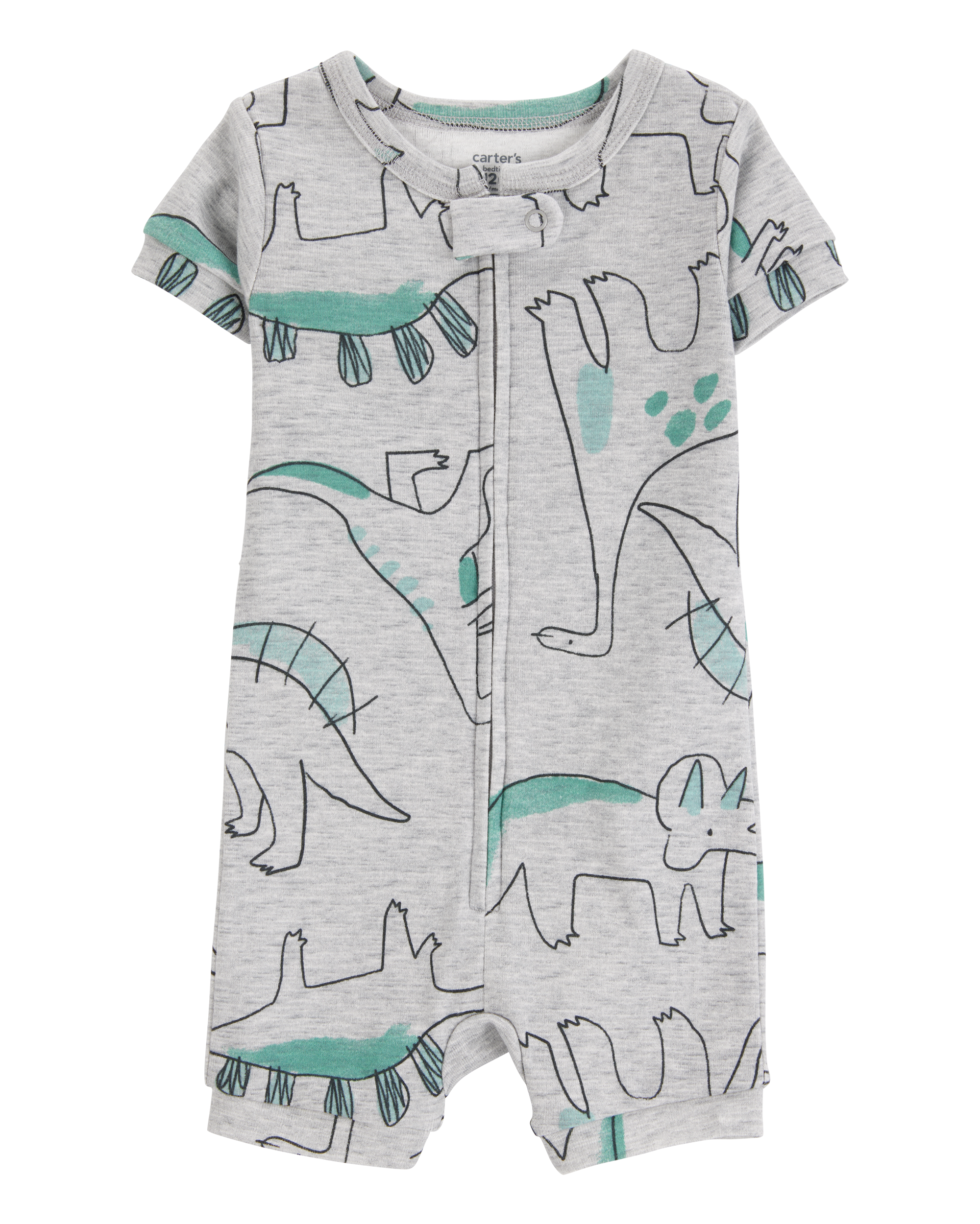Baby Dinosaur Print Snug Fit Cotton 1-Piece Pyjamas - Heather