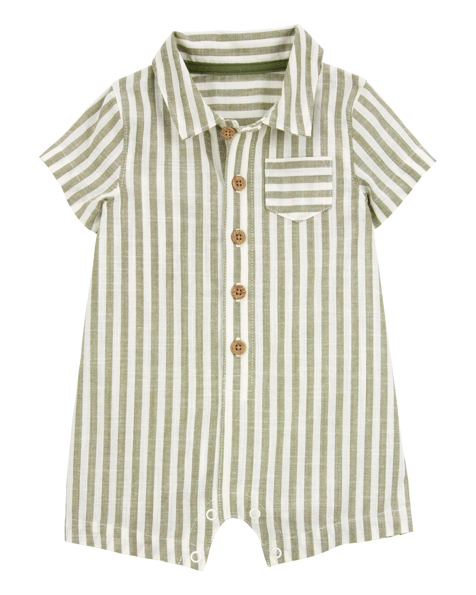 Baby Striped Short-Sleeve Romper- Green