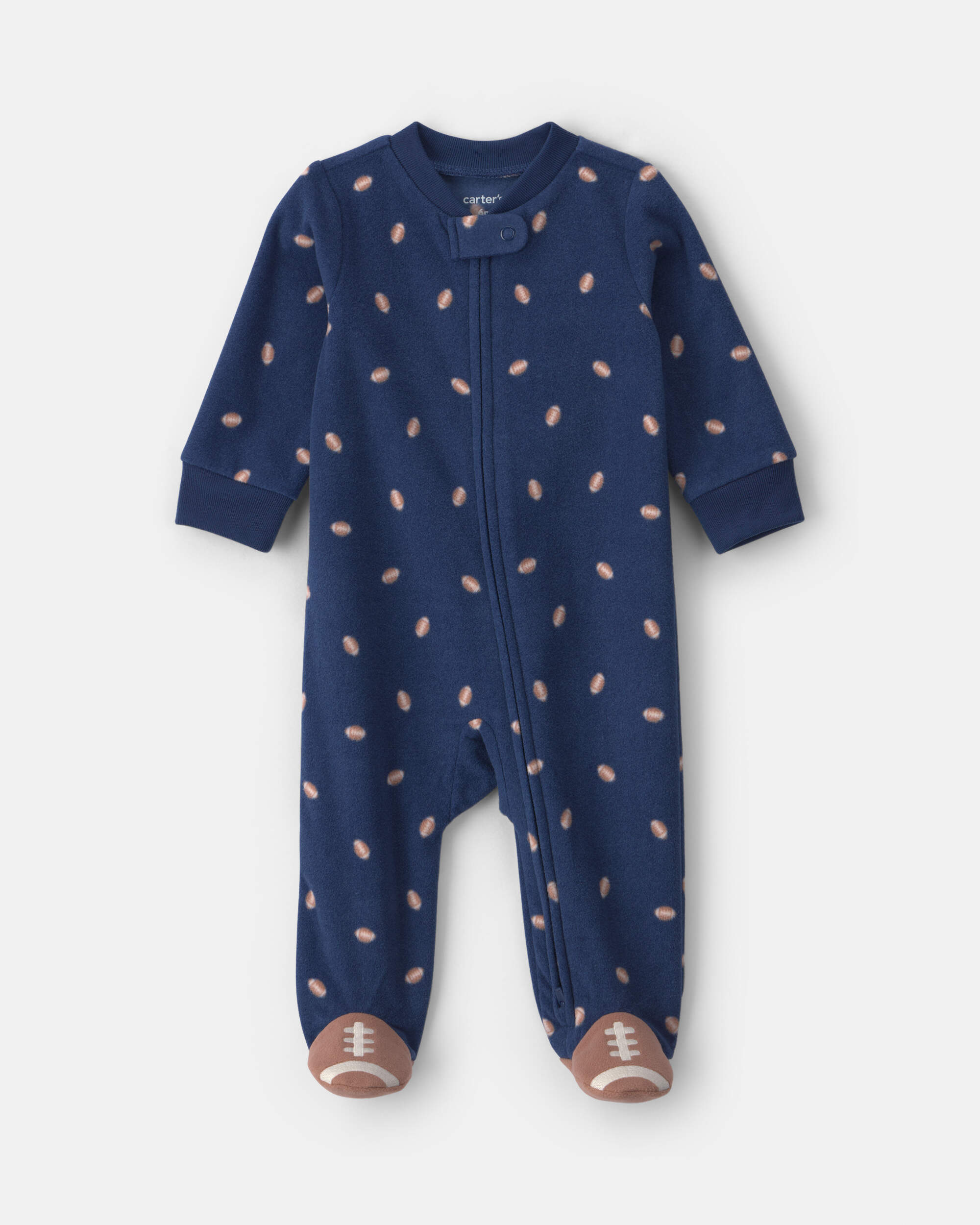Baby Boy Football Fleece 2-Way Zip Sleeper - Navy Blue