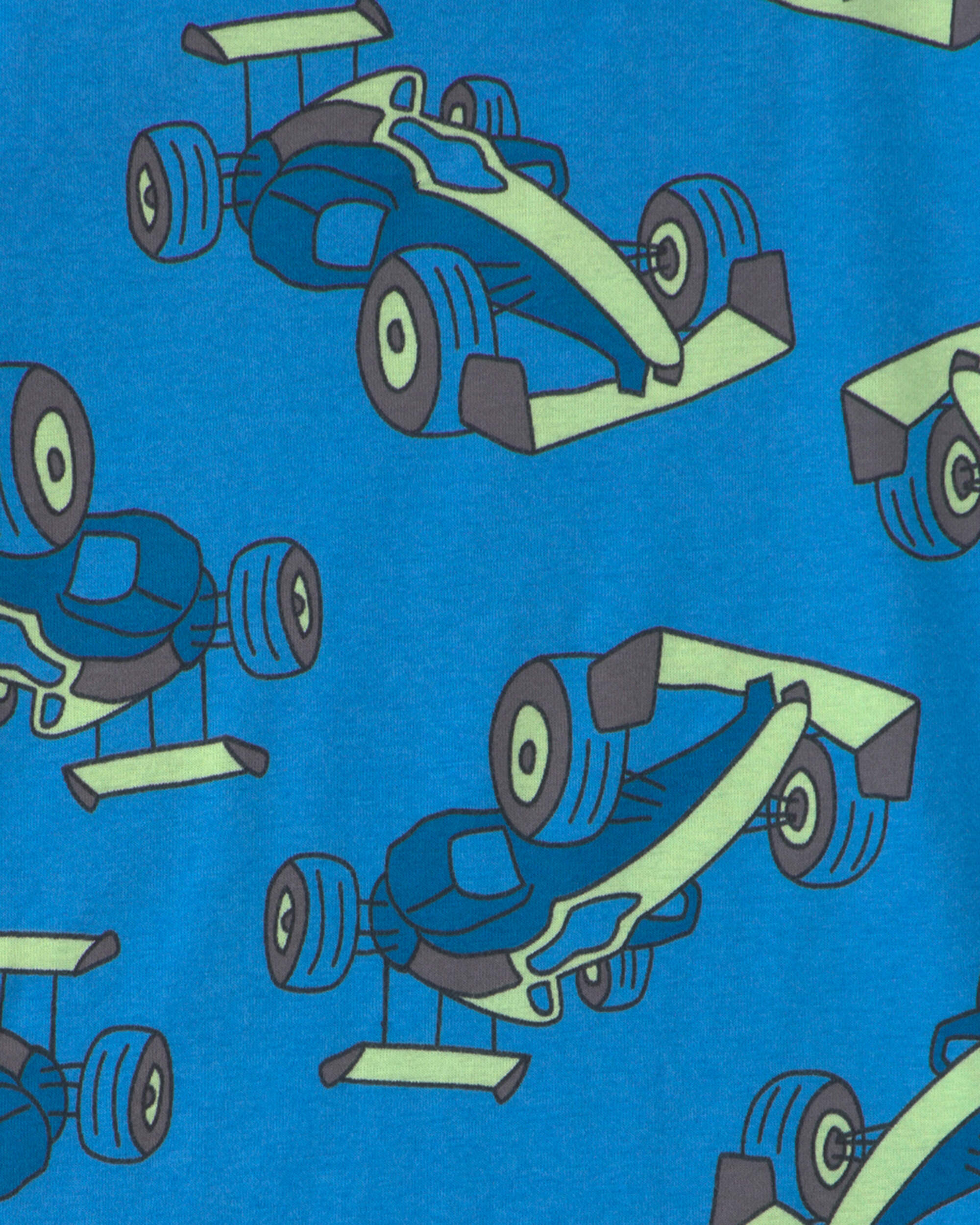 Boys Race Car 100% Cotton 4-Piece Pyjama Set - Blue/White