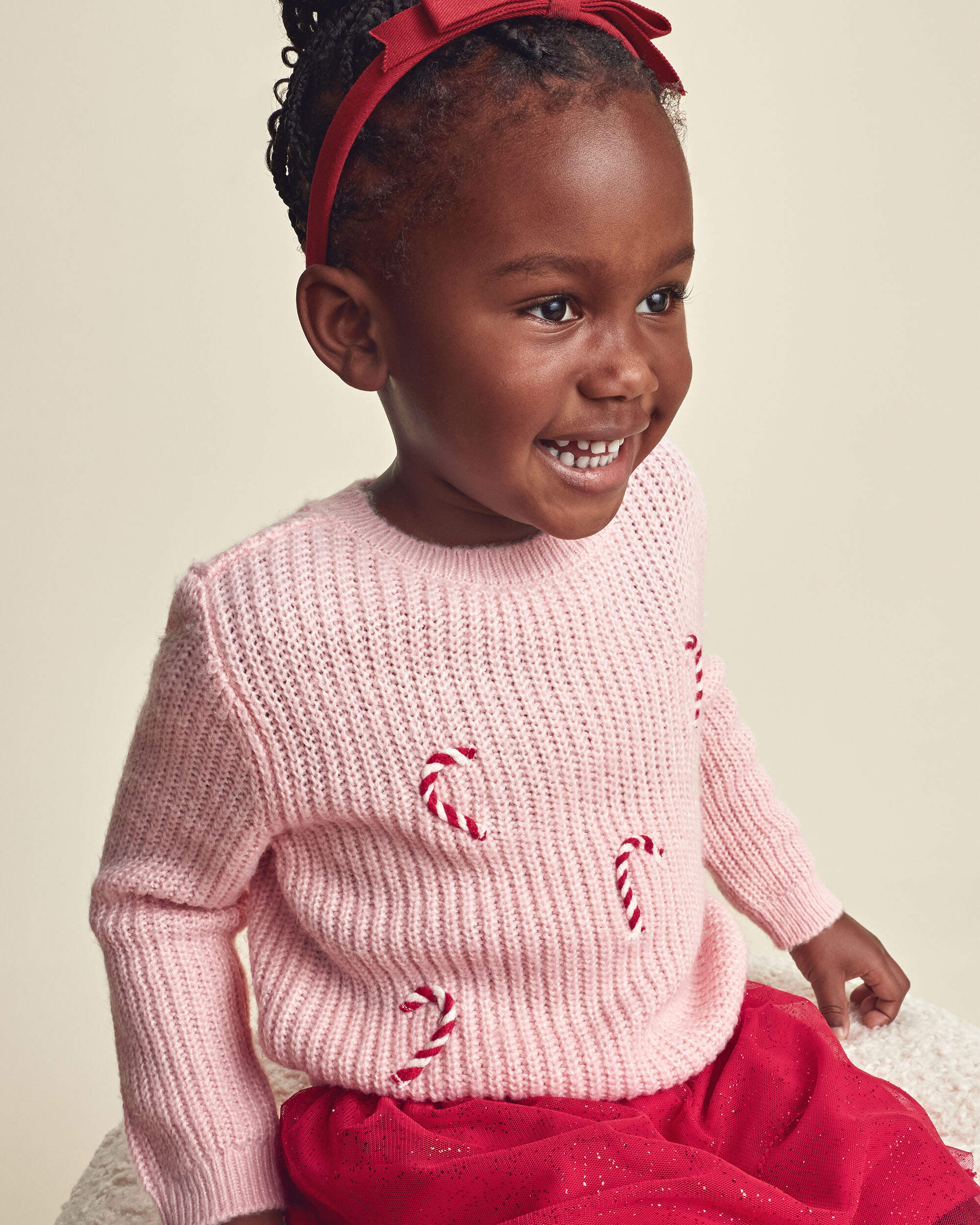 Toddler Girl Candy Cane Sweater - Pink