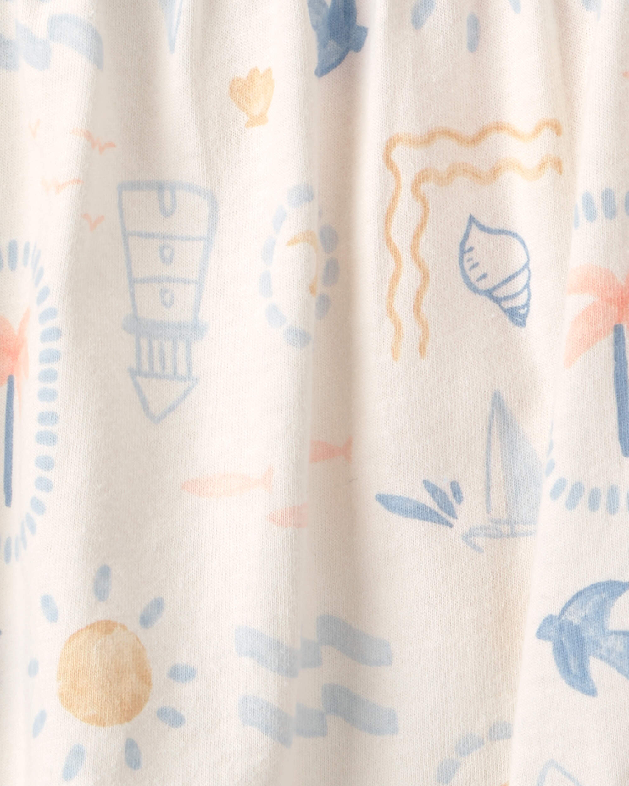 Baby Girl 2-Pack Beach Print Cotton Bubble Rompers - Orange/Ivory