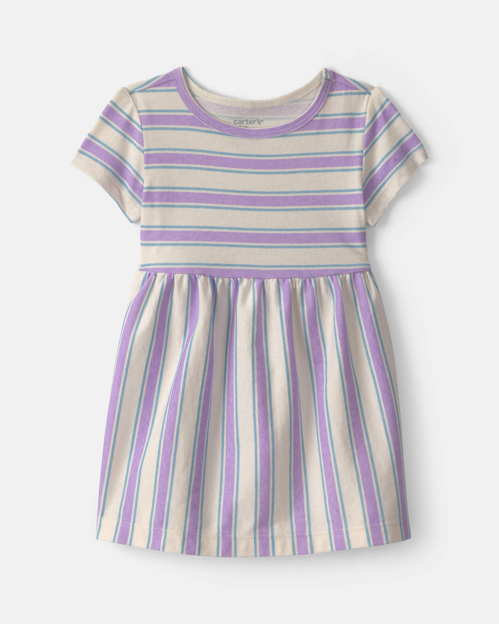 Baby Girl Striped Short-Sleeve Dress - Blue