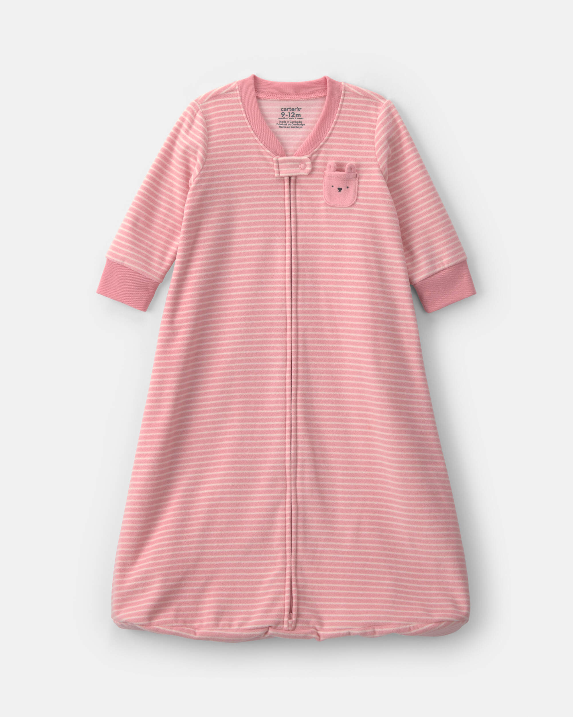 Baby Girl Striped Fleece Loose Fit Wearable Blanket - Pink