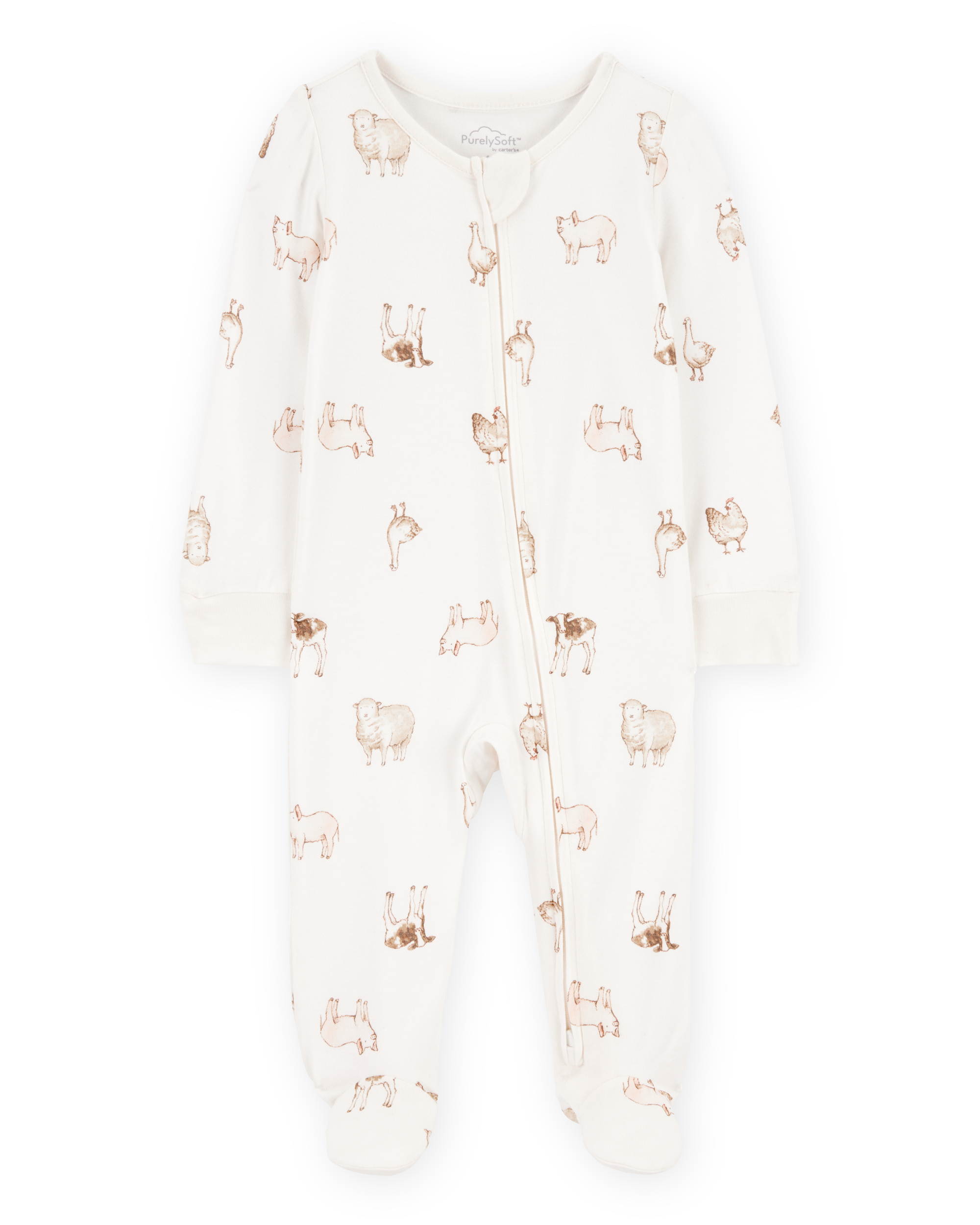 Baby Farm Animals Print 2-Way Zip PurelySoft Sleeper Pyjamas - Ivory