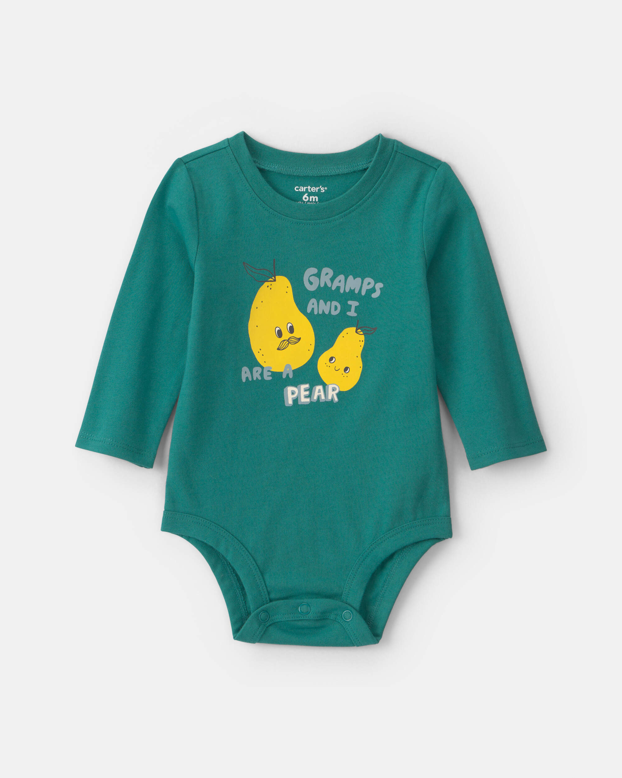 Baby Boy 'Gramps And I Are A Pear' Long-Sleeve Graphic Bodysuit - Green