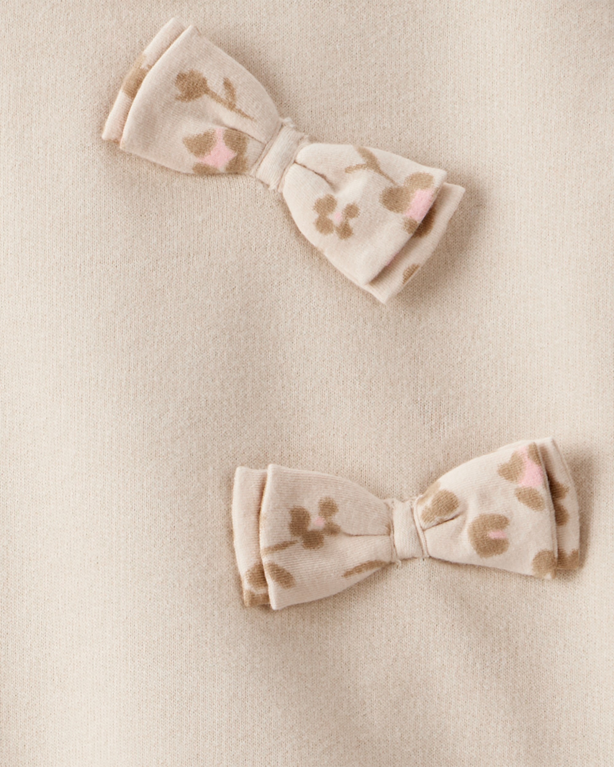 Baby Girl Bow Floral French Terry Sweatshirt & Pant Set - Beige