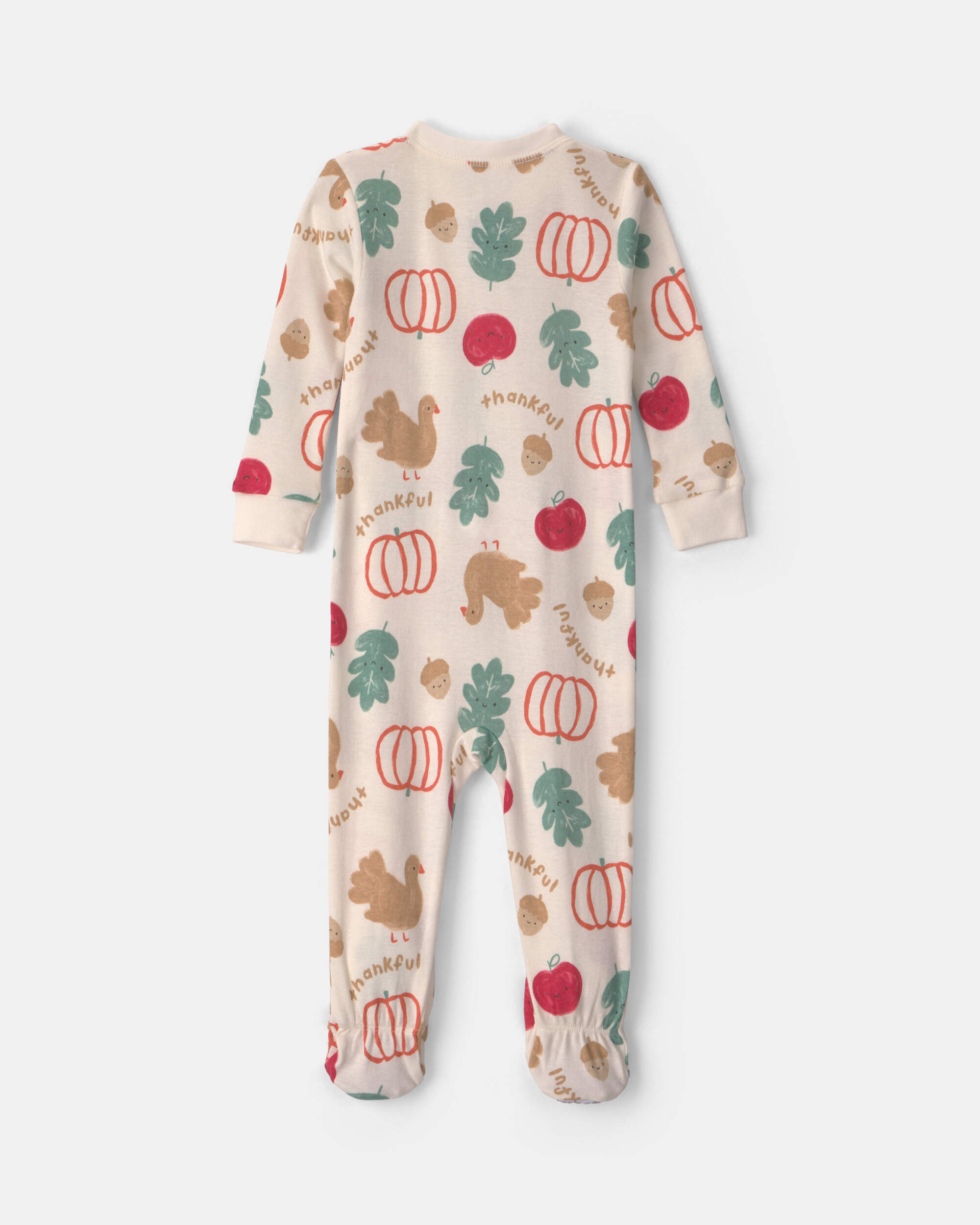 Baby 1-Piece Thanksgiving 2-Way Zip 100% Cotton Snug Fit Footed Pyjama - Cream