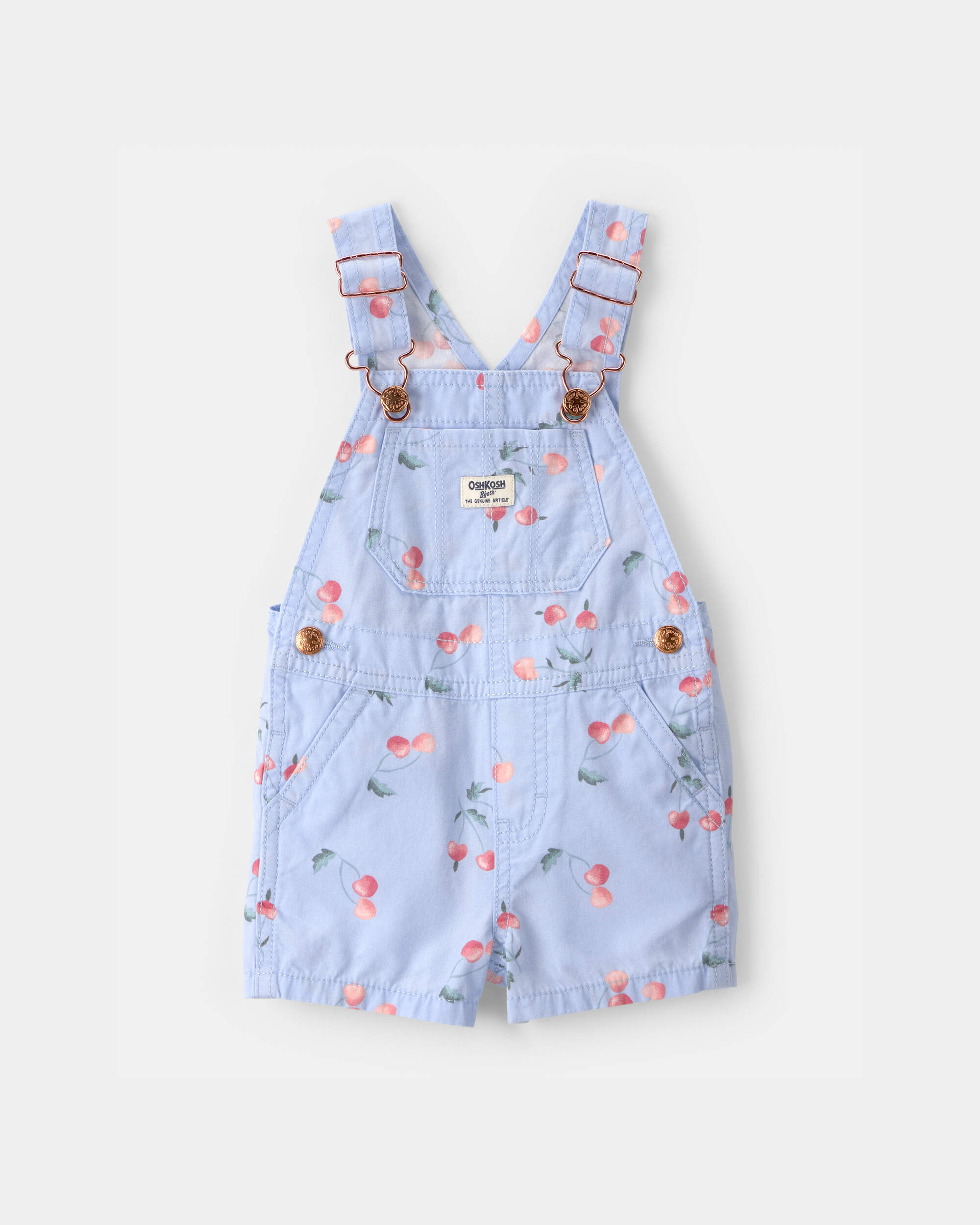 Baby Girl Cherry Canvas Shortall - Blue | Carter's Oshkosh Canada