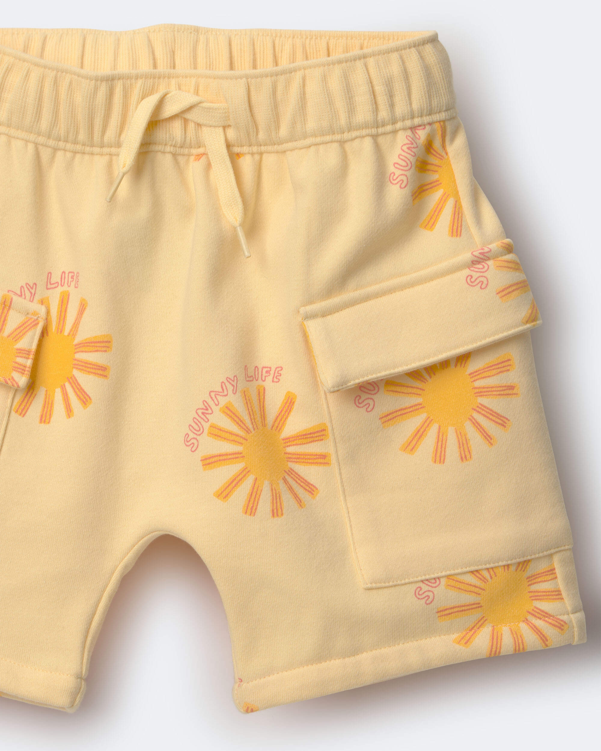 Toddler Boy French Terry Cargo Shorts in Sunny Life Print - Yellow, , hi-res
