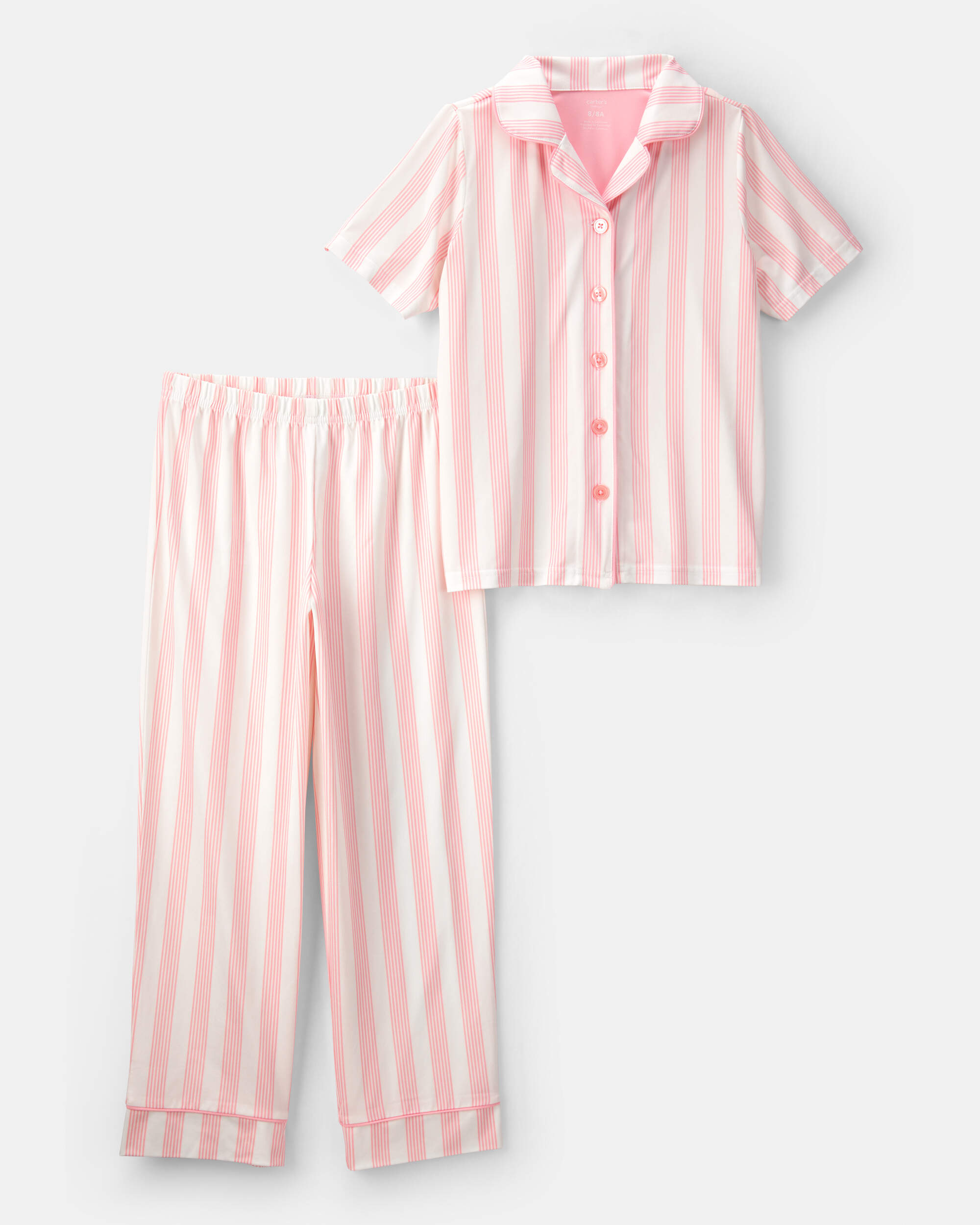 Girls Striped Loose Fit 2-Piece Pyjama Set - Pink/Ivory