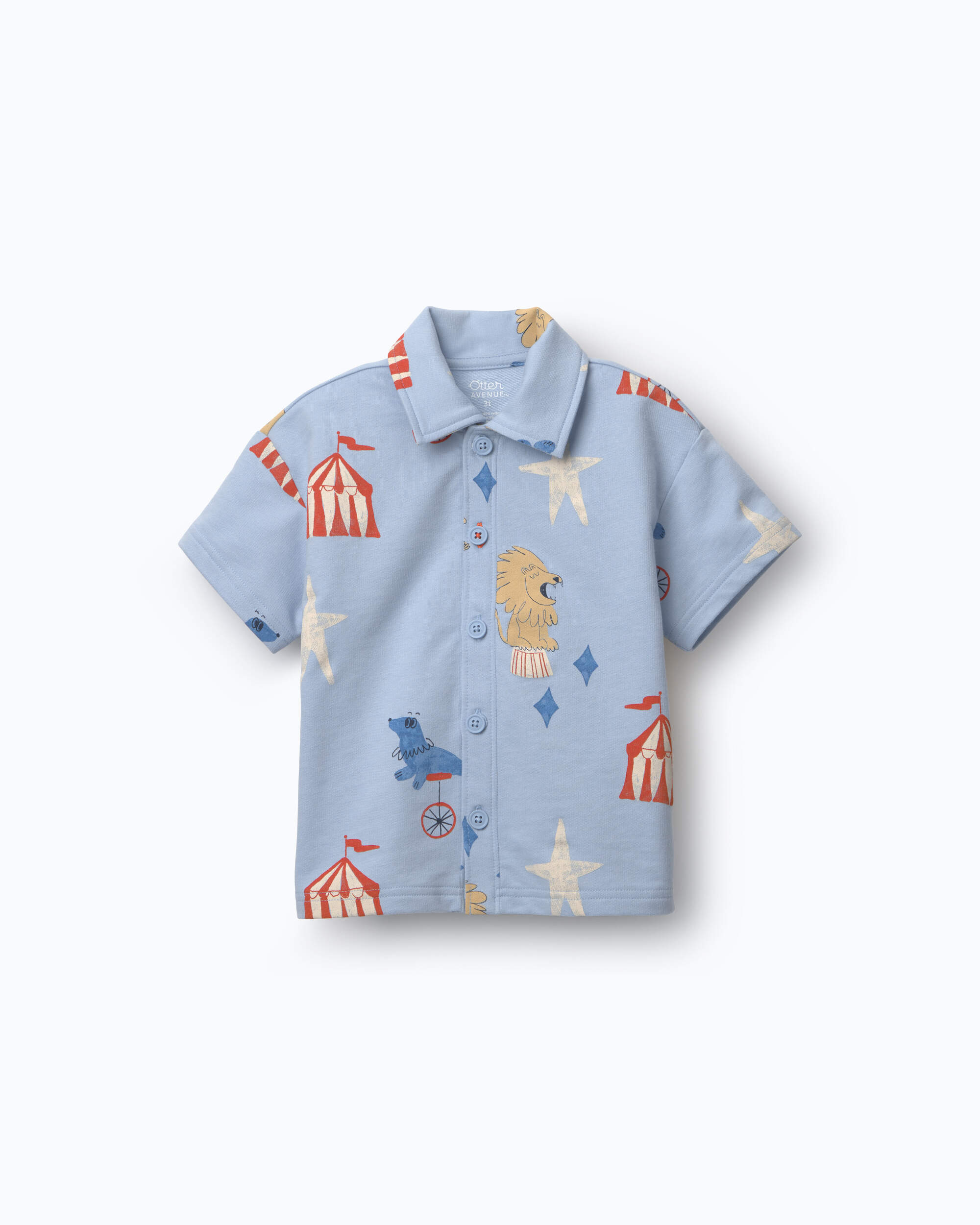 Toddler Boy Button-Down Short-Sleeve Shirt Circus Print - Blue