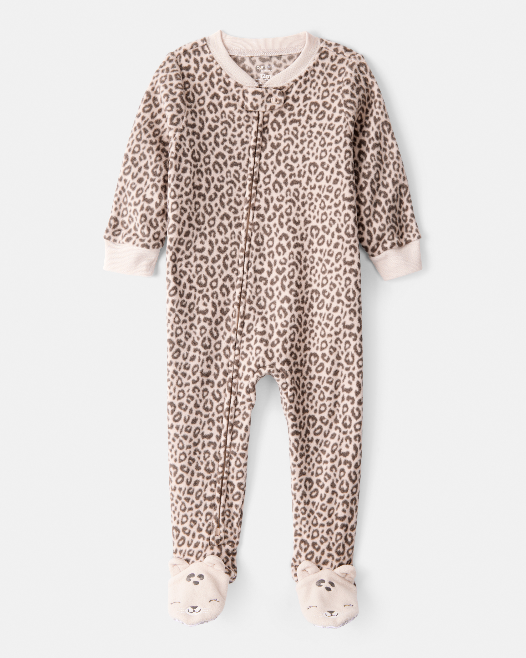 Baby Girl Leopard Fleece Long-Sleeve Loose Fit 1-Piece pyjamas - Brown