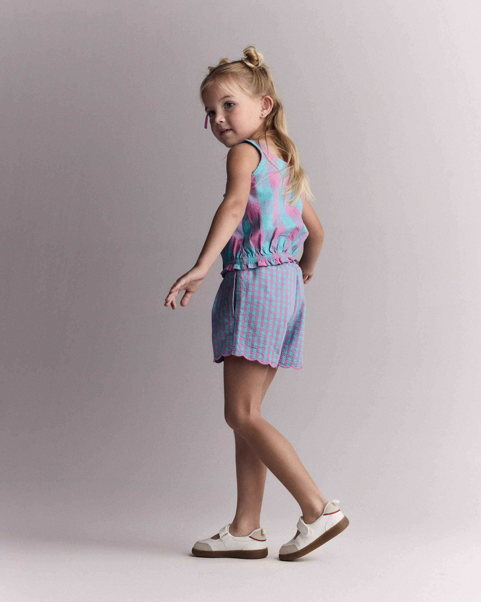 Toddler Girl Scalloped Gingham Short - Blue/Purple