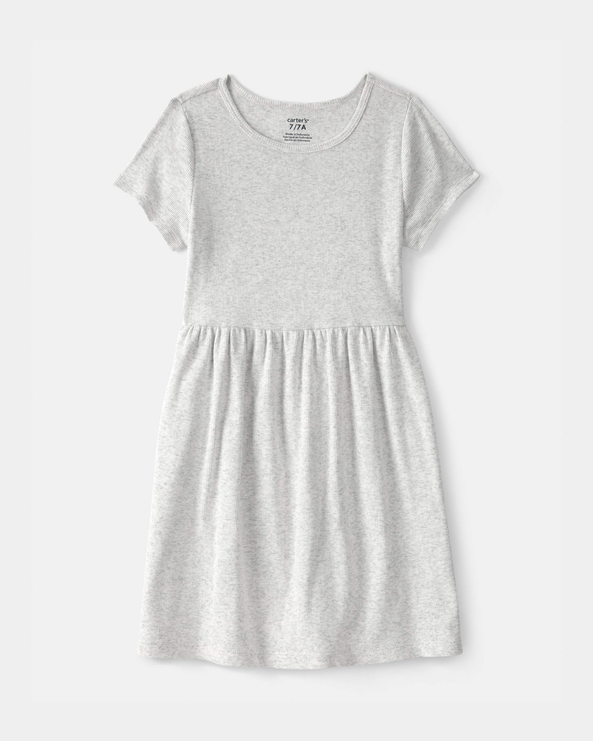 Girls Rib Short-Sleeve Dress - Grey