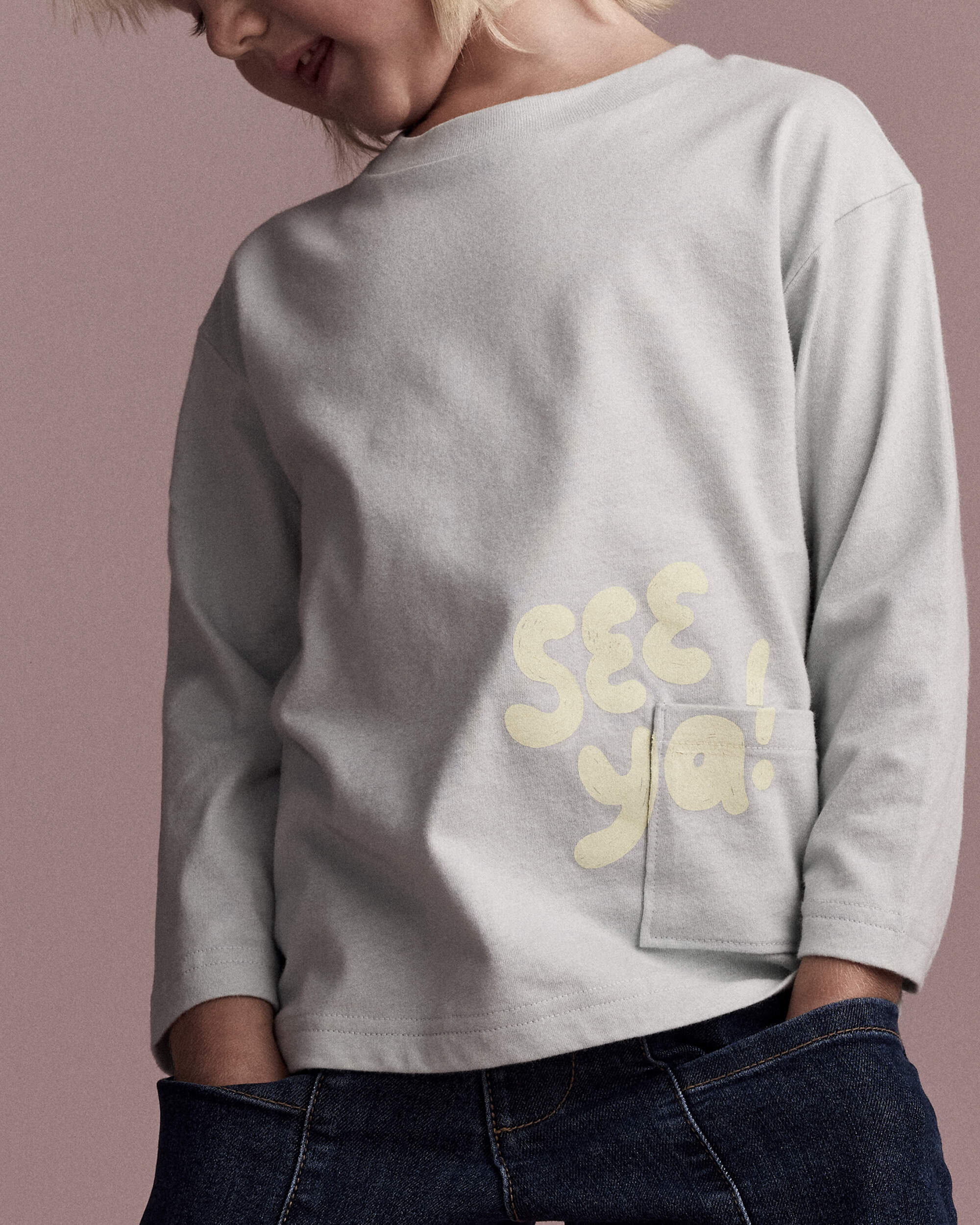 Toddler 'See Ya' Long-Sleeve Pocket Relaxed Graphic Tee - Sage