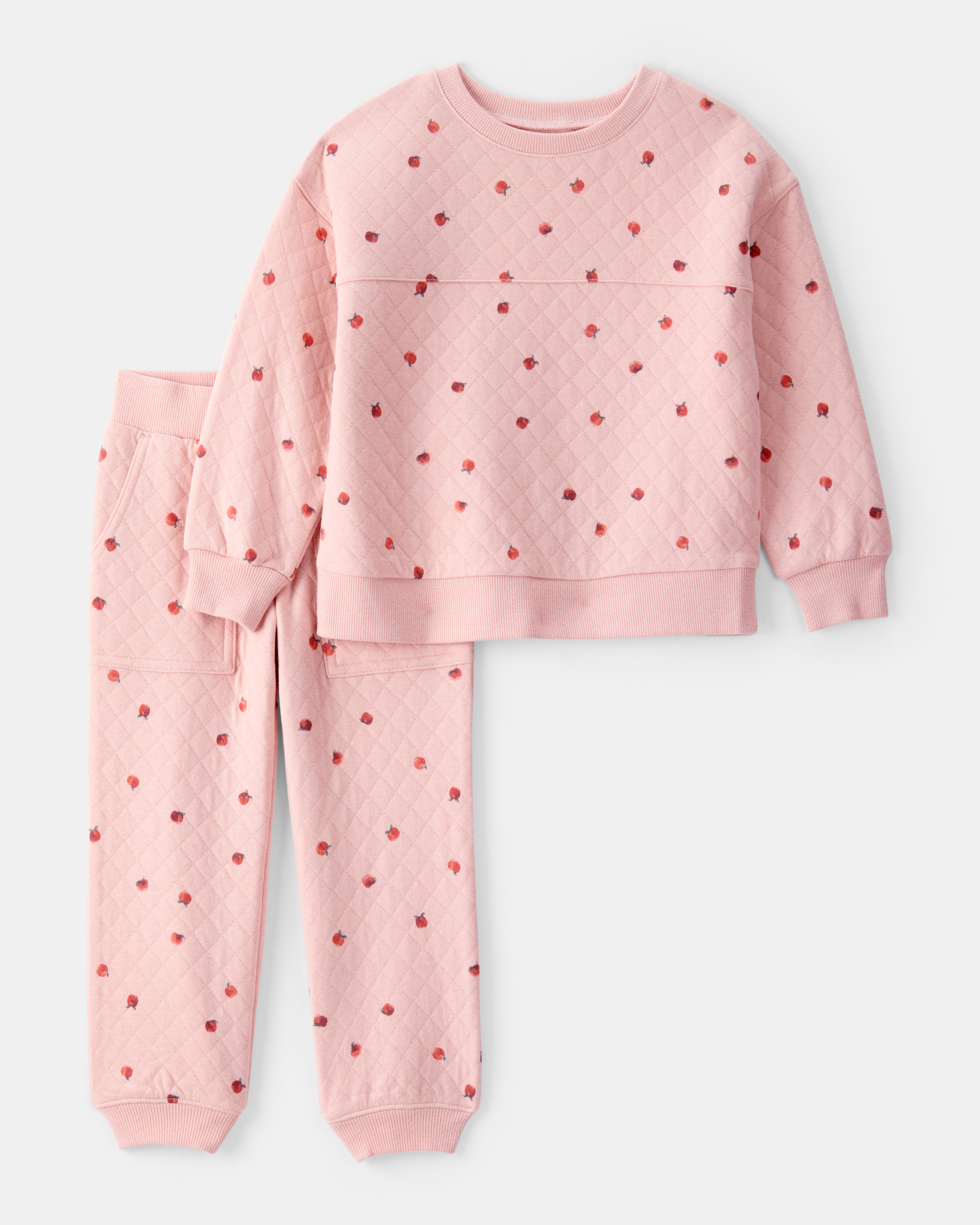 Toddler 2-Piece Apple Print Doubleknit Pant Set - Pink