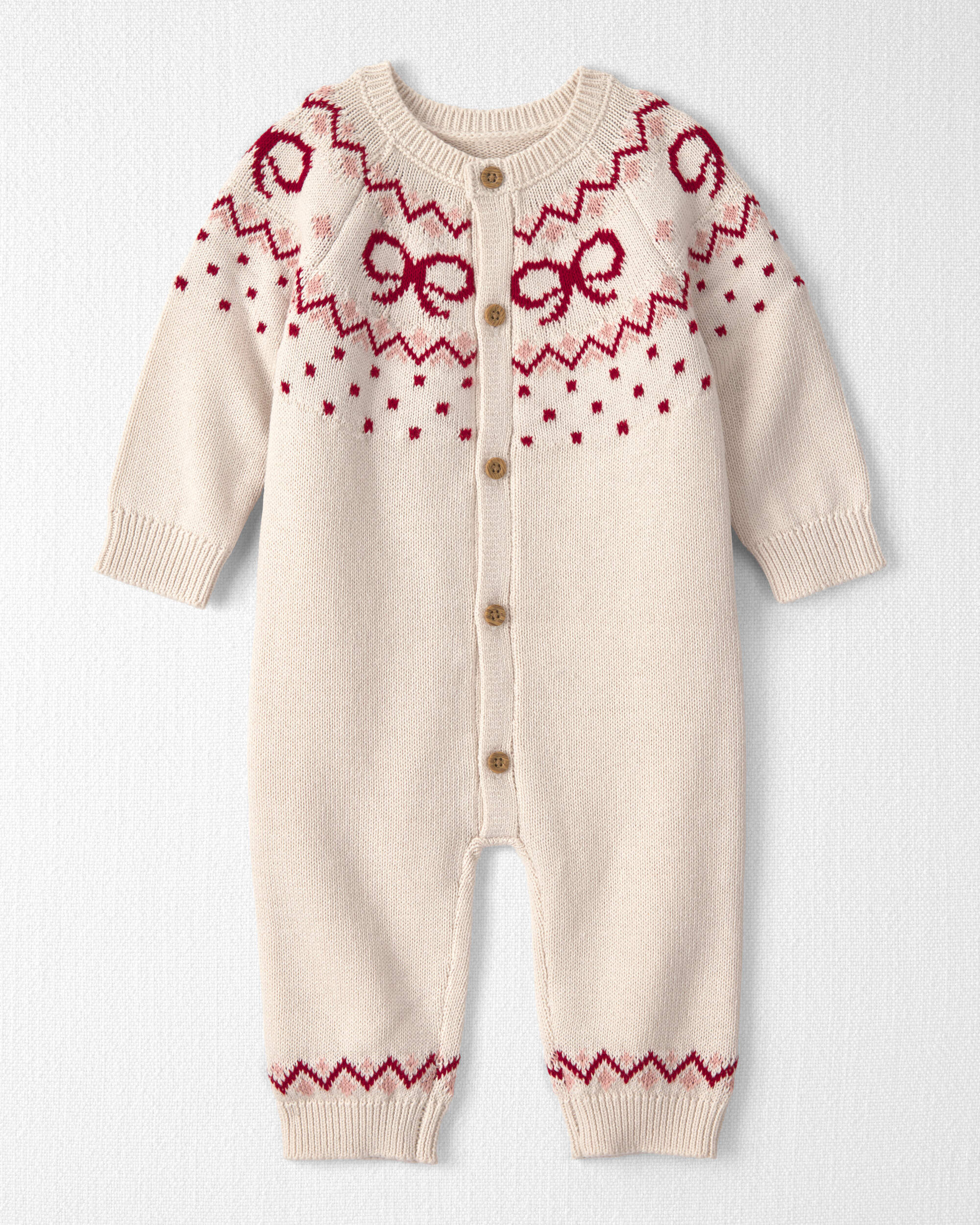 Baby Girl Organic Cotton Fair Isle Sweater Knit Jumpsuit