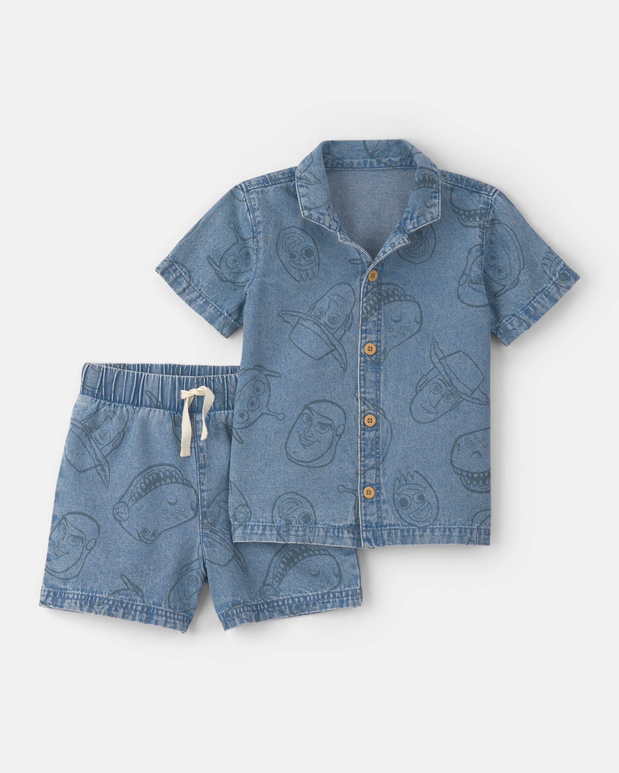 Toddler Boy 2-Piece Pixar© Toy Story Chambray Short-Sleeve Top & Short Set - Medium Wash