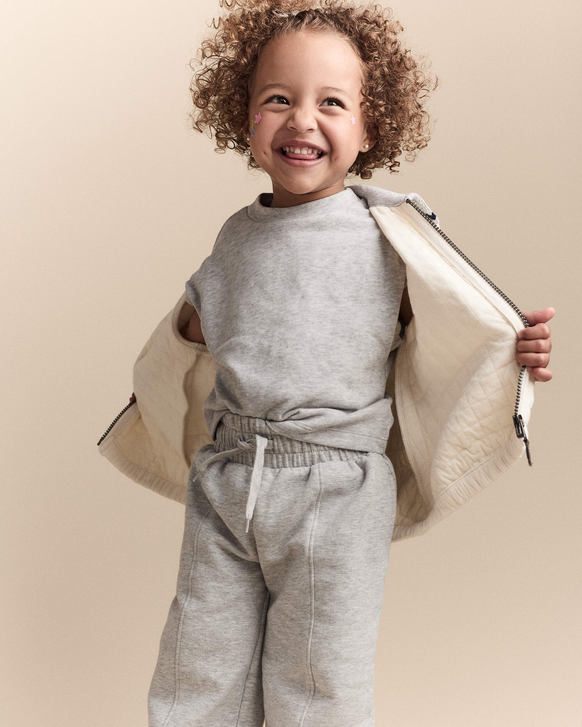 Toddler Quilted Zip-Up Collard Vest - Cream