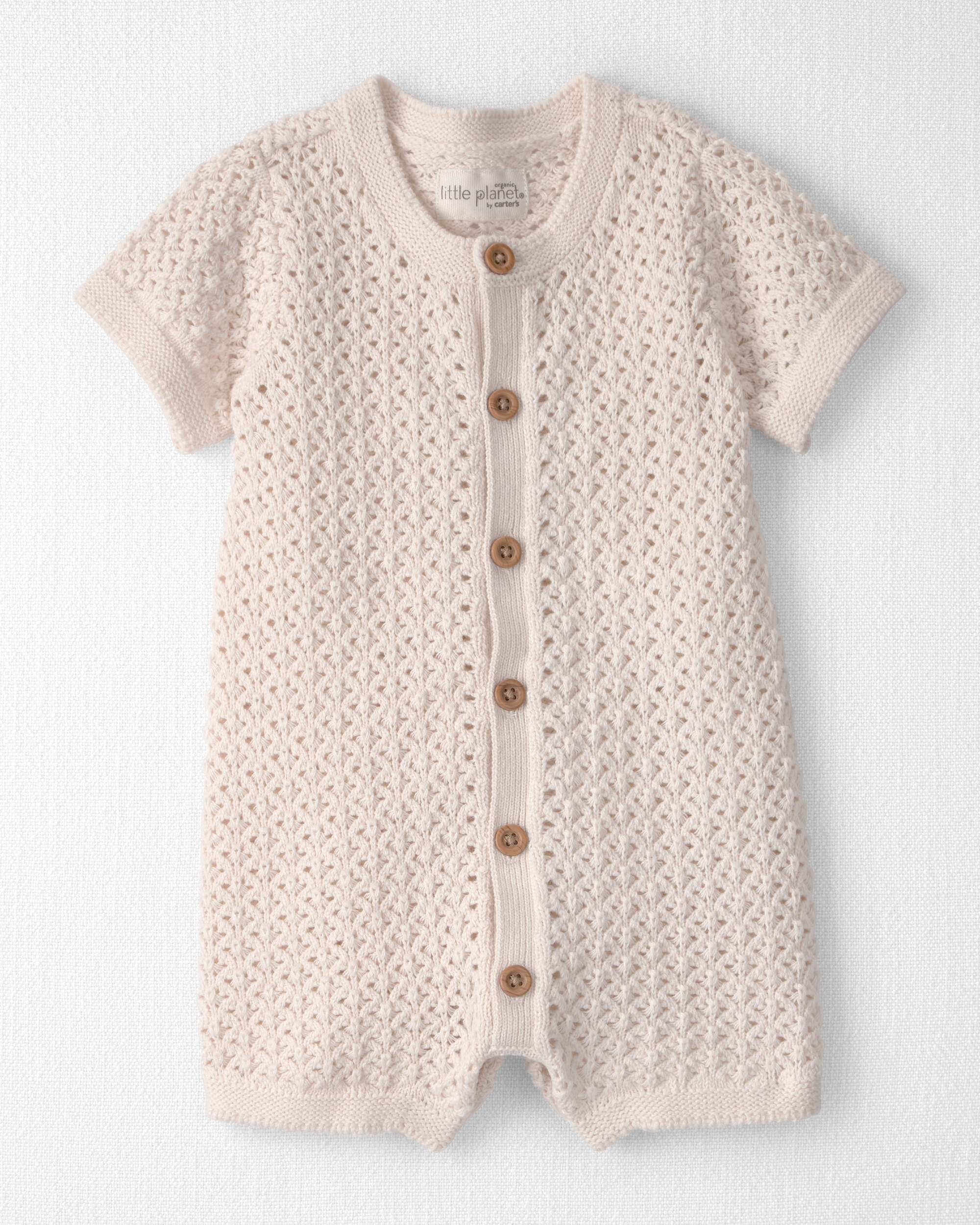 Baby Girl Organic Cotton Sweater Romper Cream