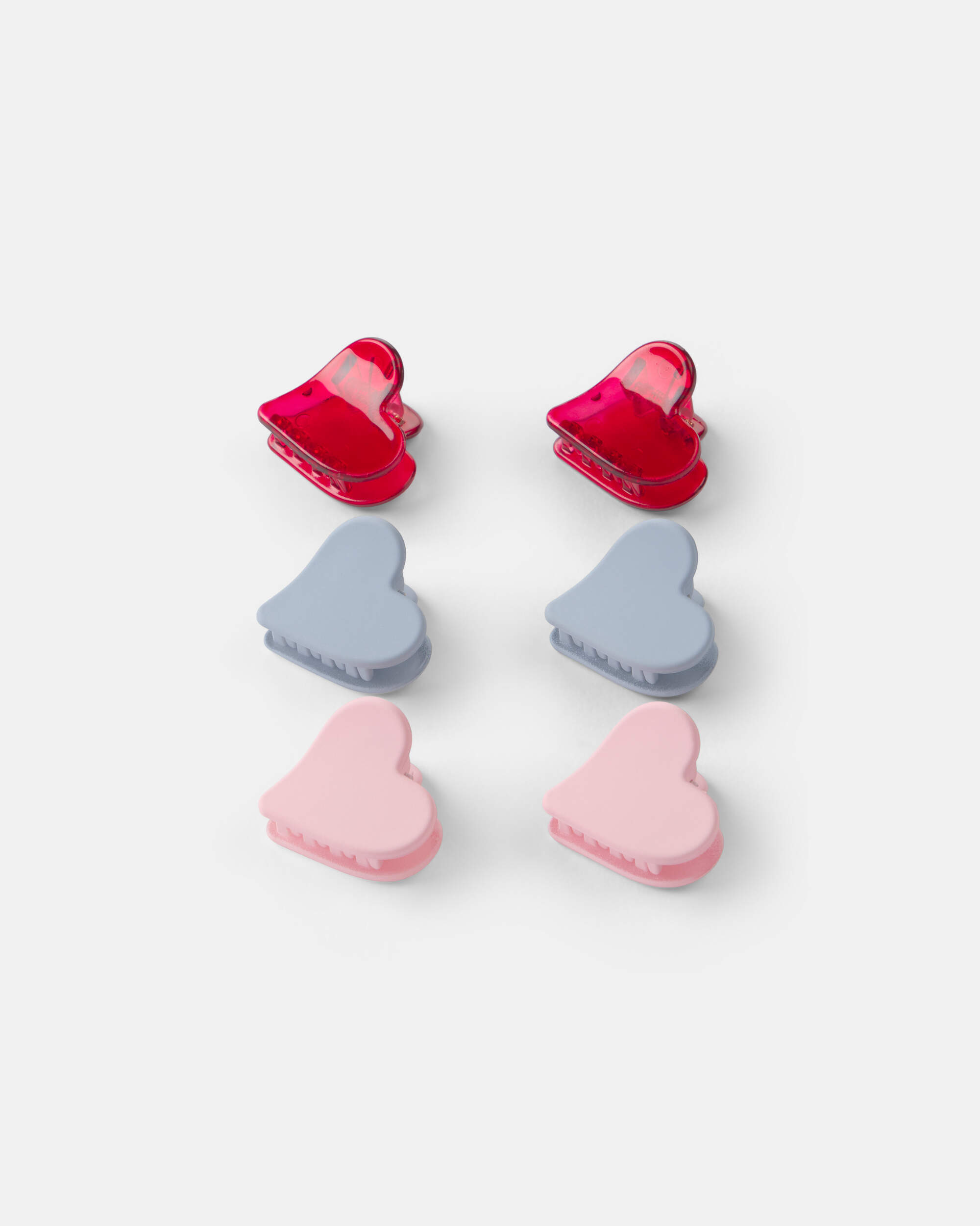 Toddler Girl 6-Pack Heart Hair Clips - Red/Blue/Pink