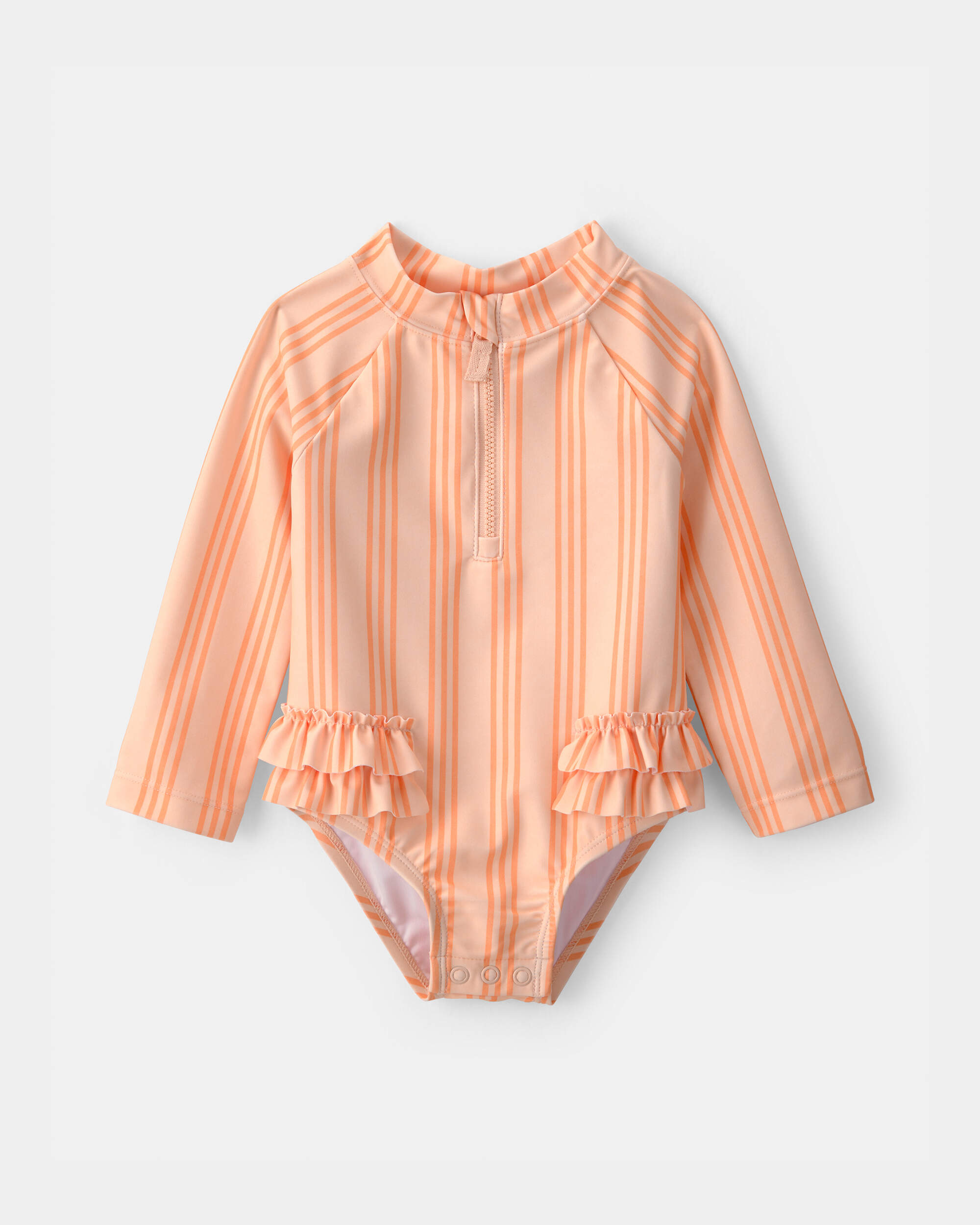 Baby Girl Striped Long-Sleeve 1-Piece Swimsuit - Orange