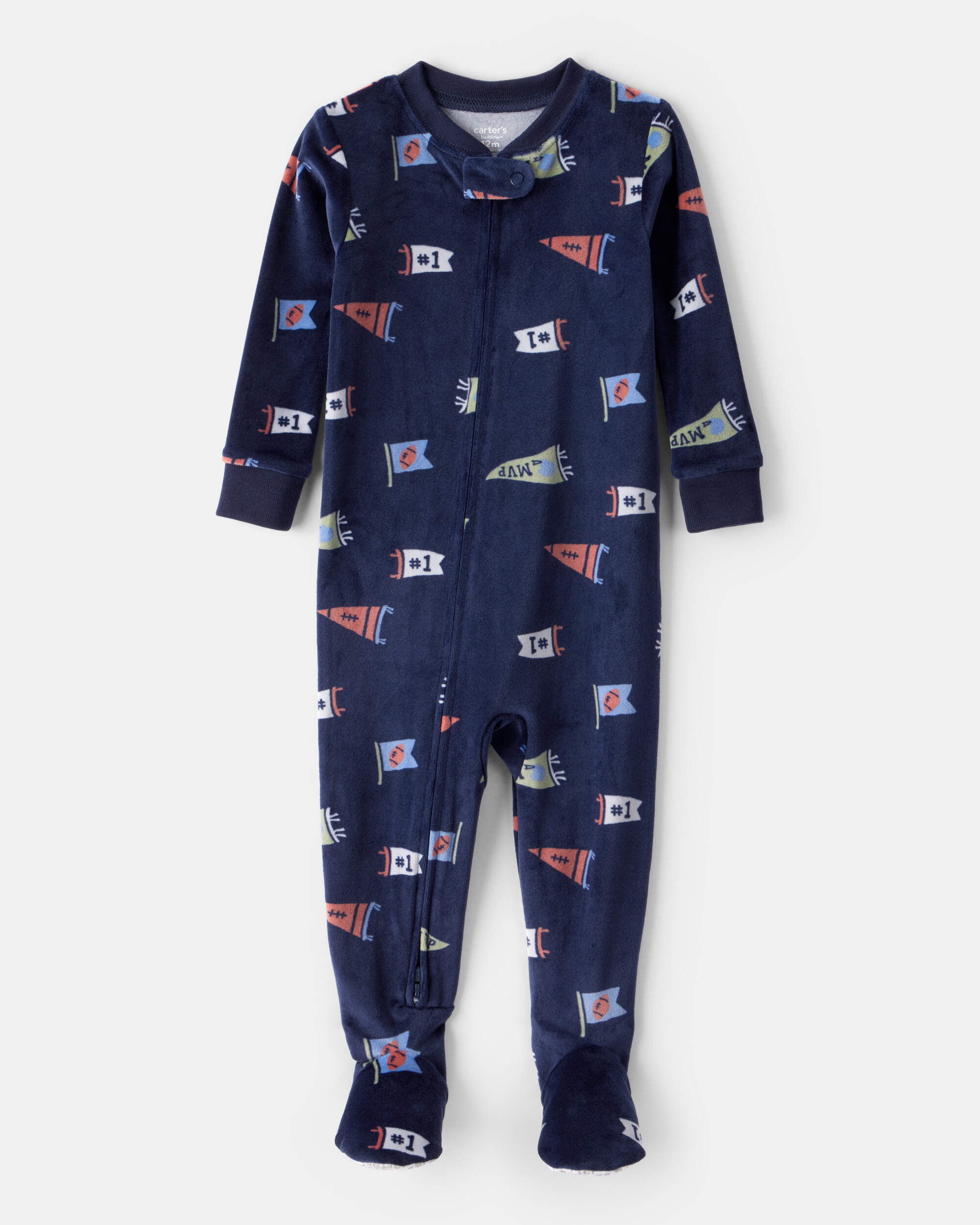 Baby Boy 1-Piece 'MVP' Fleece Footie Pyjama - Navy