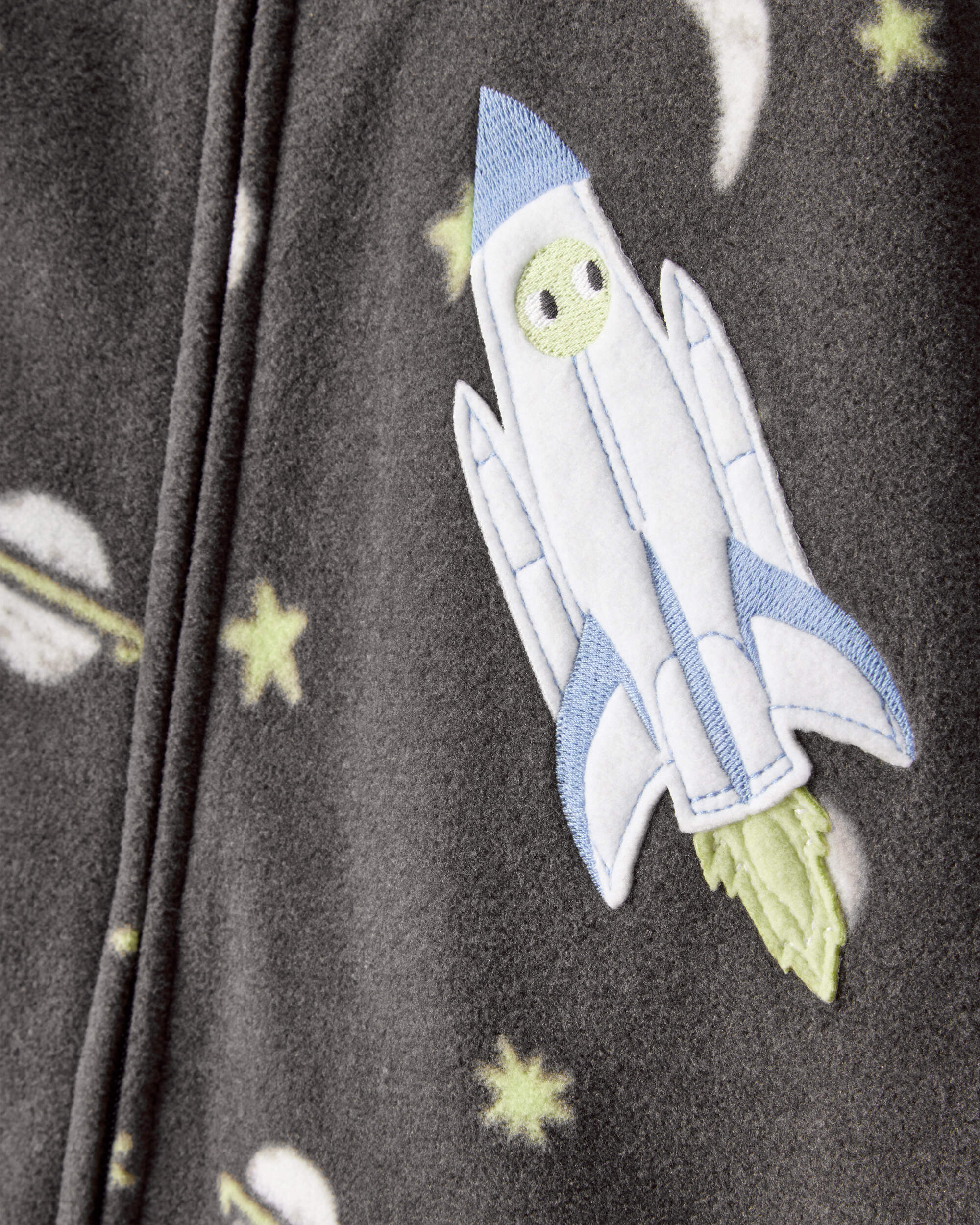 Toddler Boy Spaceship Star Fleece Loose Fit 1-Piece Pyjamas - Grey