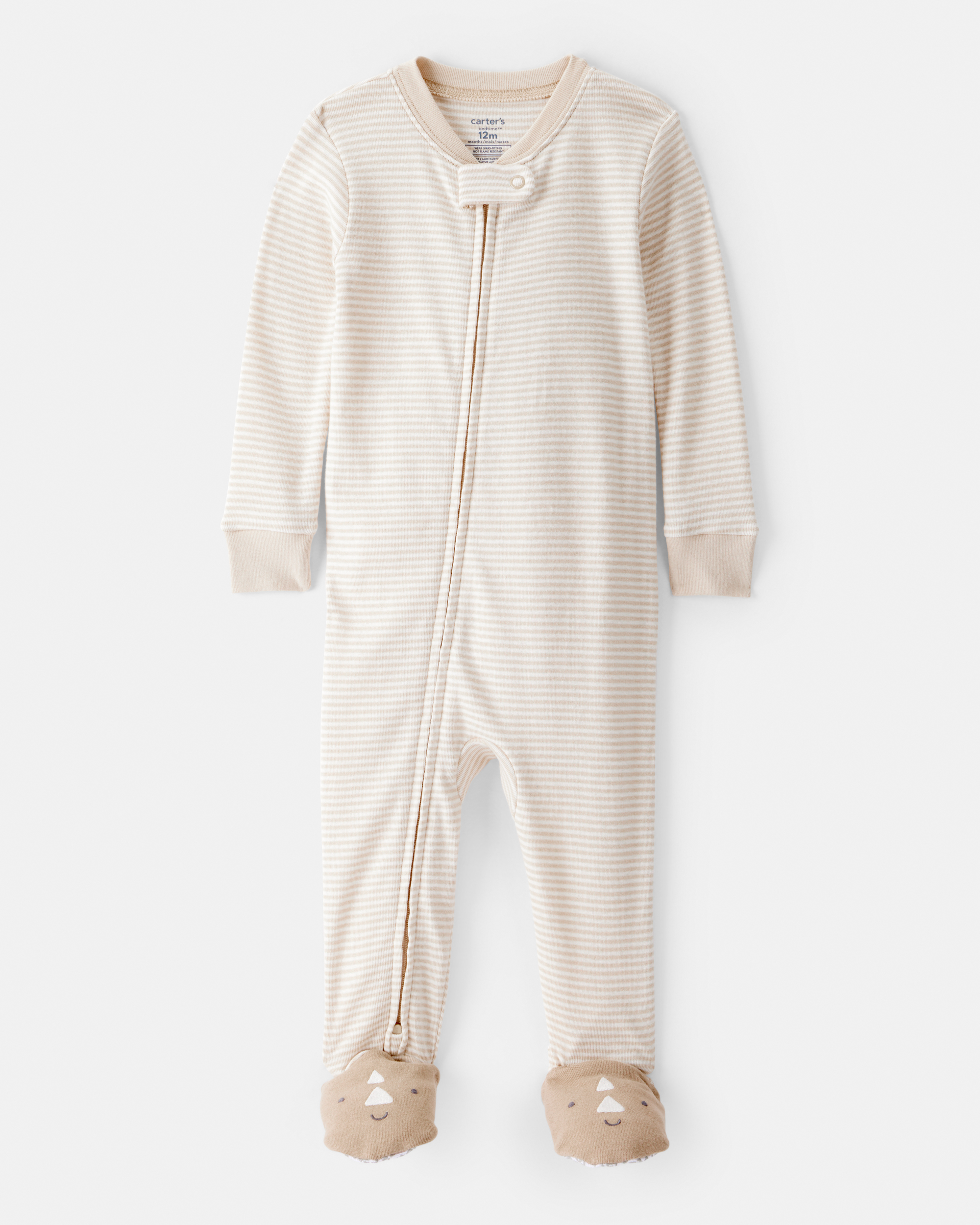 Baby Boy Rhino 100% Cotton Long-Sleeve 2-Way Zip 1-Piece Pyjamas - White