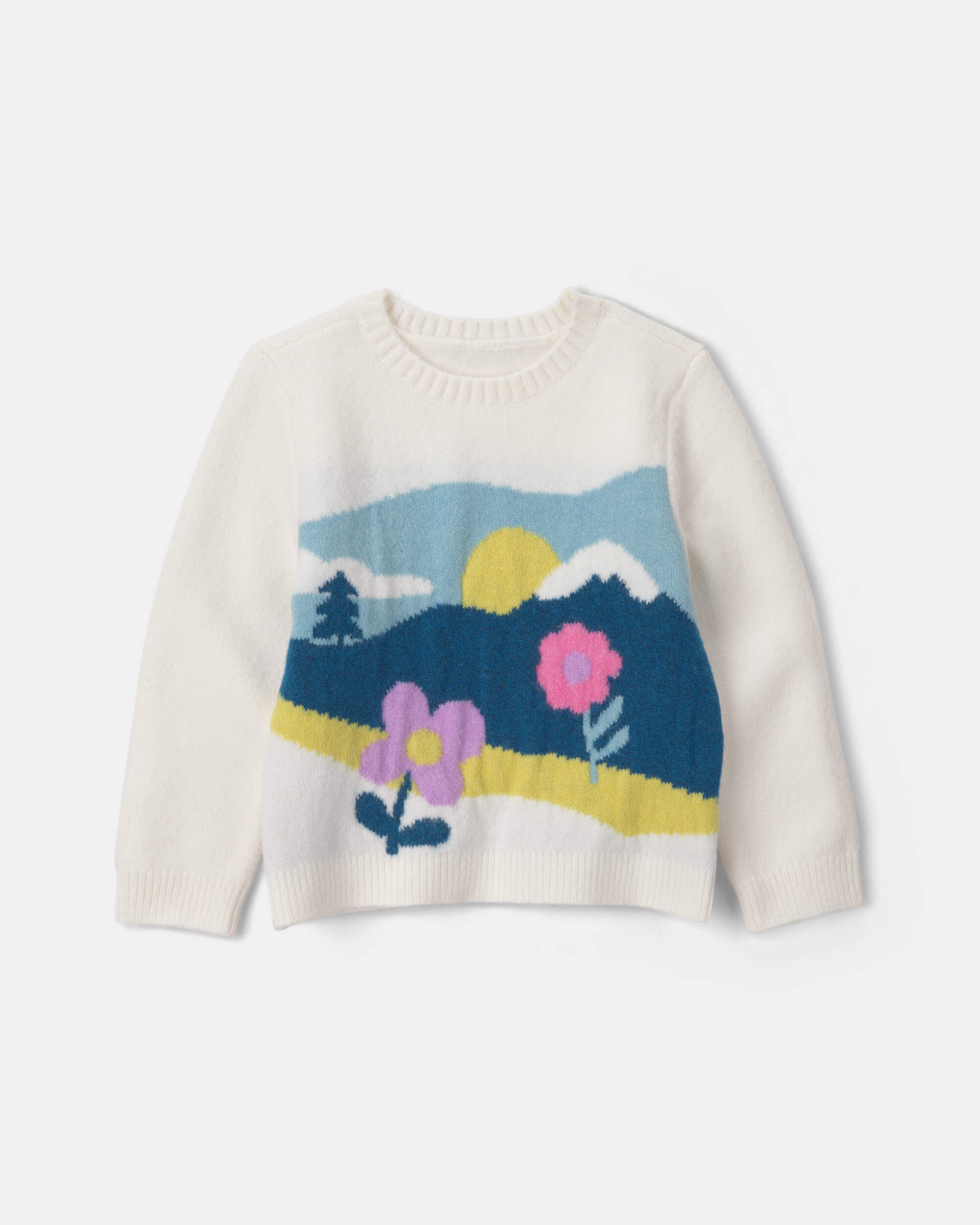 Toddler Girl Scenic Floral Long-Sleeve Sweater - Cream