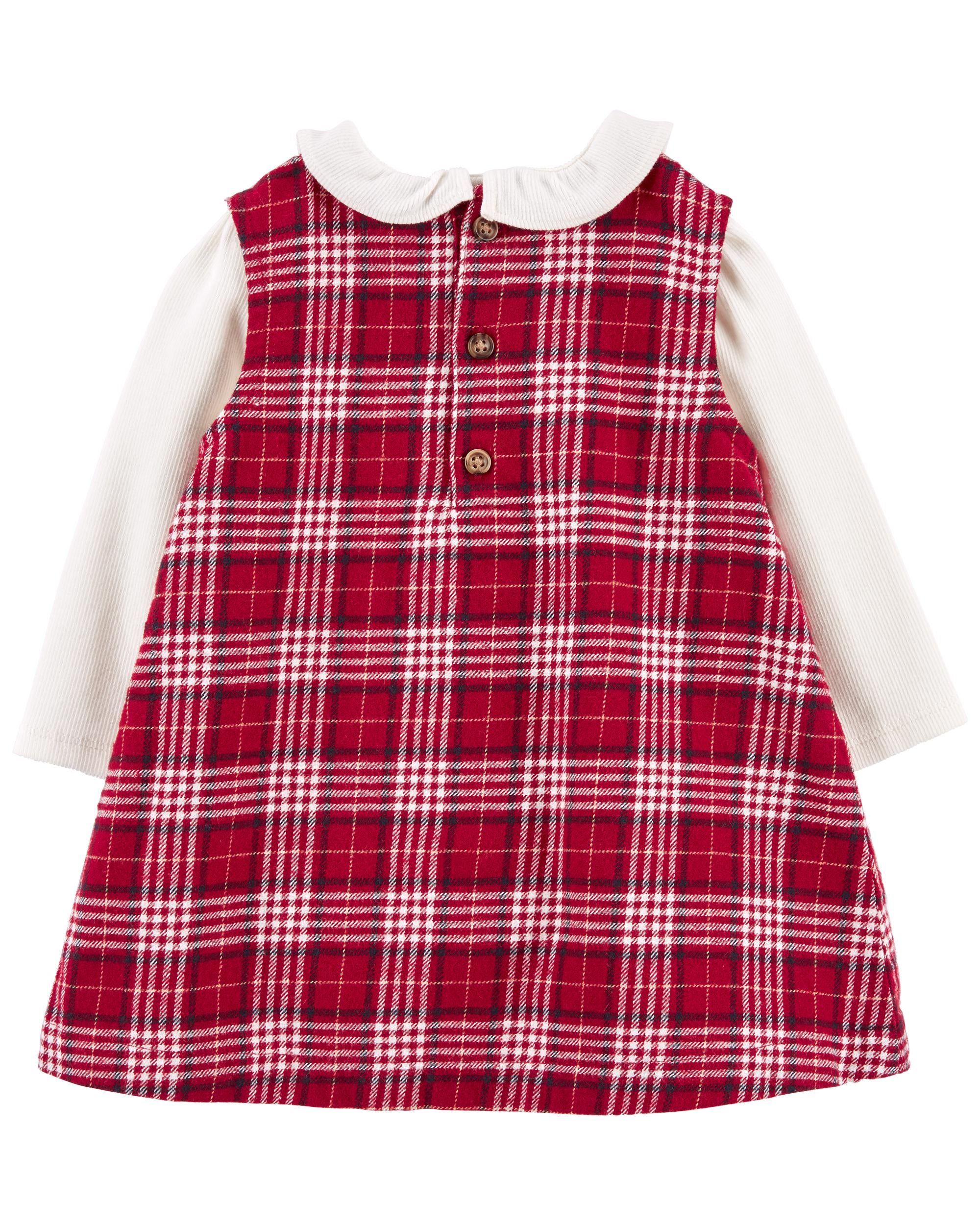2 Piece Collared Bodysuit Plaid Dress Set
