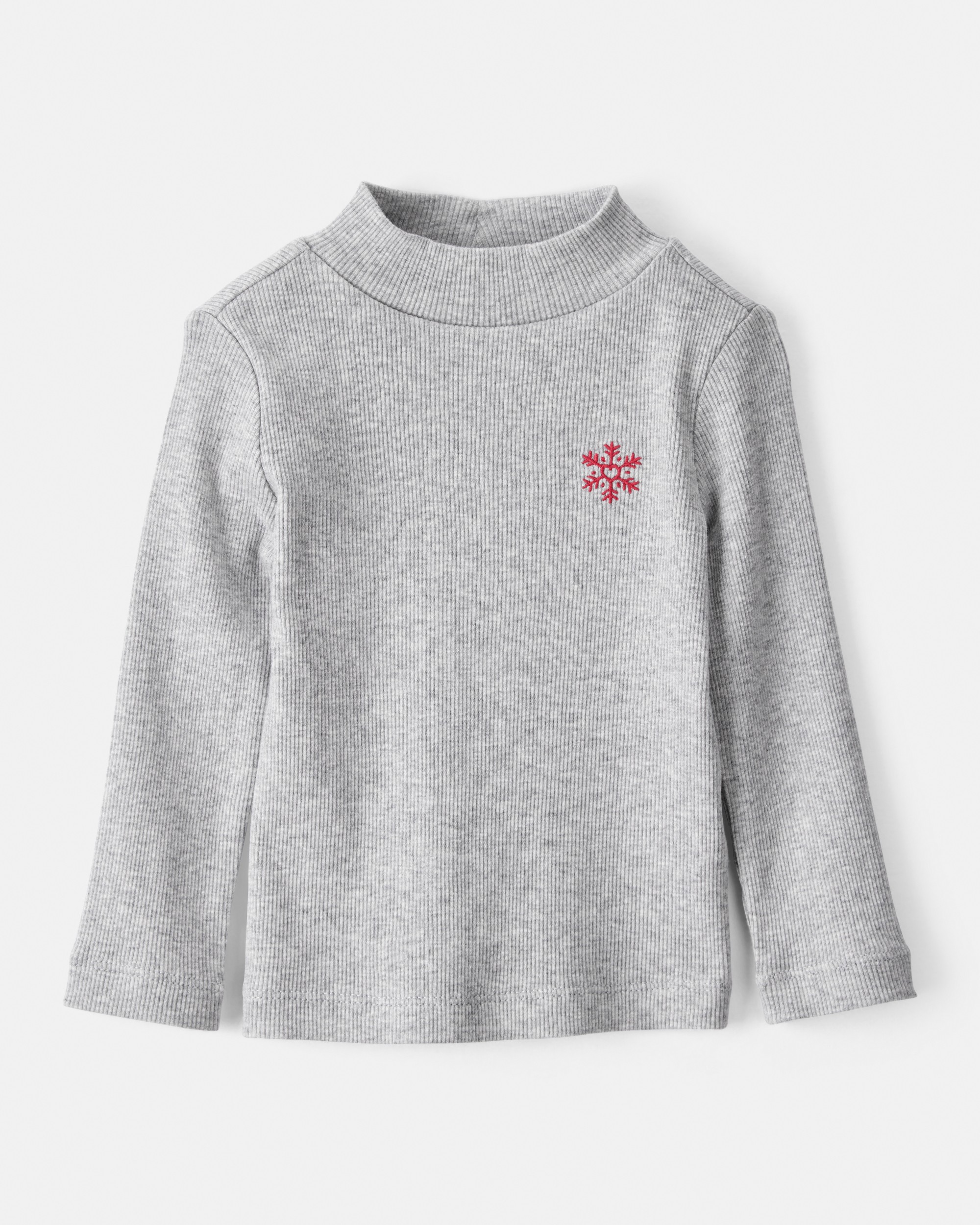 Baby Girl Snowflake Mock Neck Rib Top - Grey