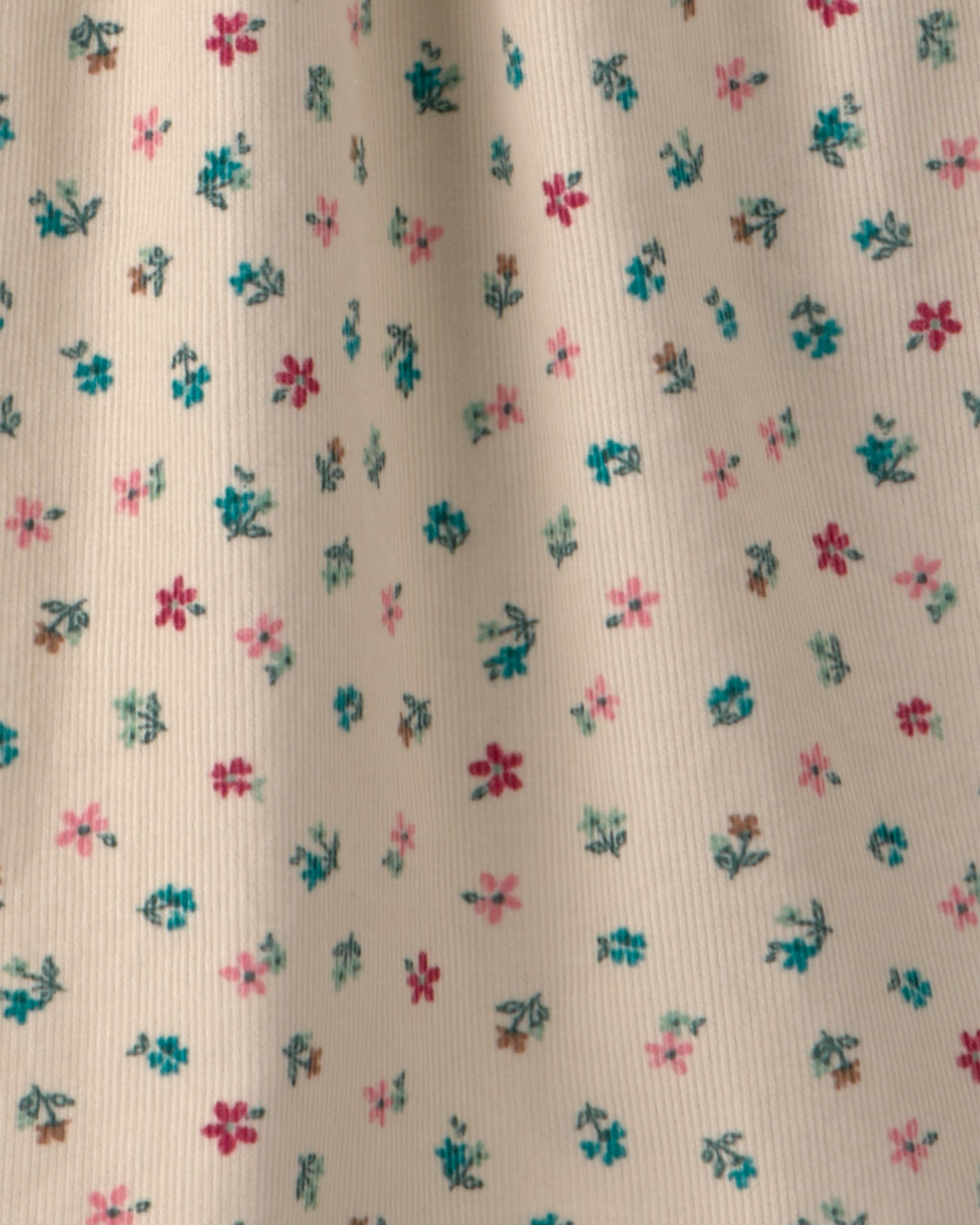 Girls Floral Collared Corduroy Dress - Cream
