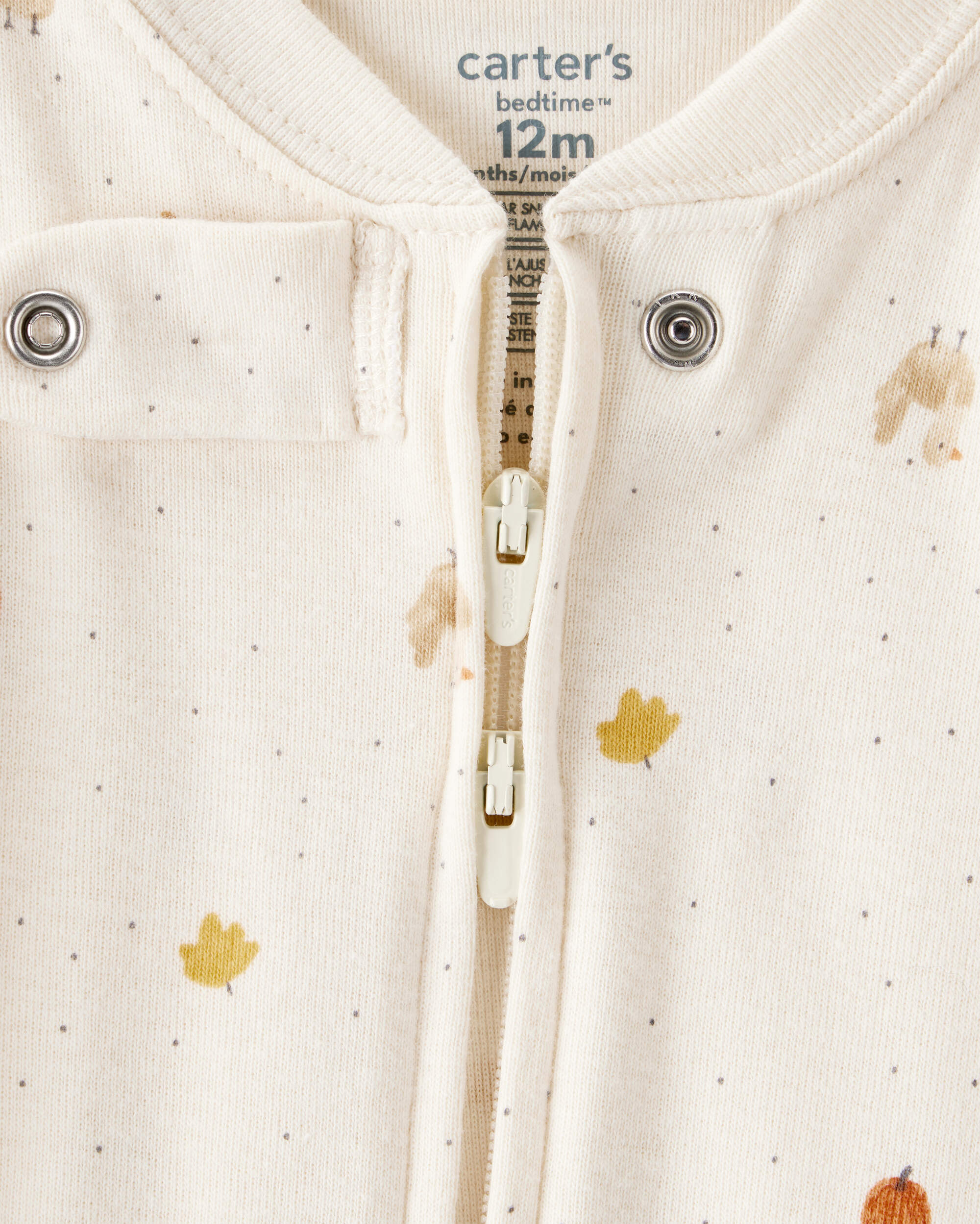 Baby Thanksgiving Print 100% Cotton Long-Sleeve 2-Way Zip Footed 1-Piece Pyjamas - White