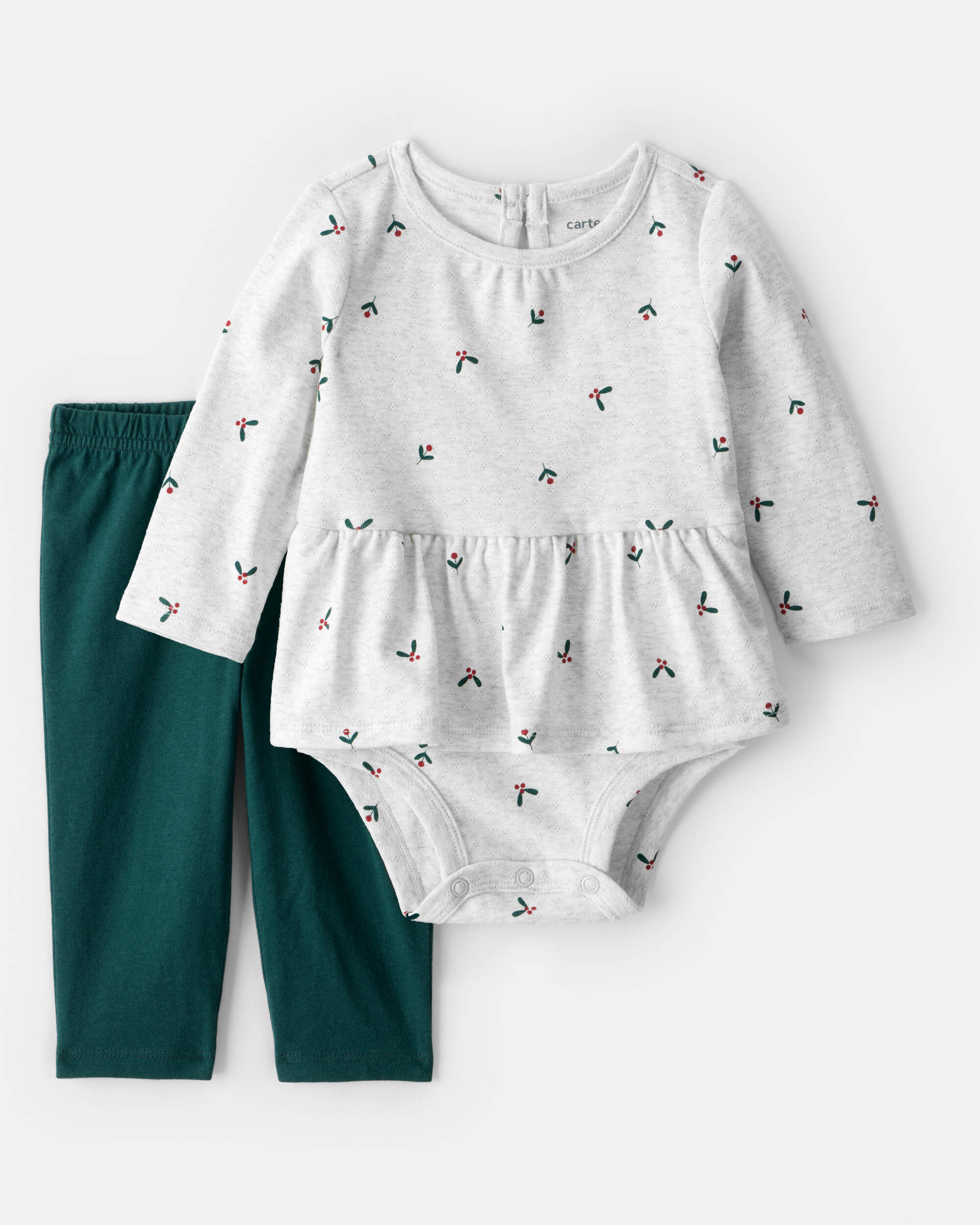 Baby Girl 2-Piece Bow Print Bodysuit & Pant Set - Grey