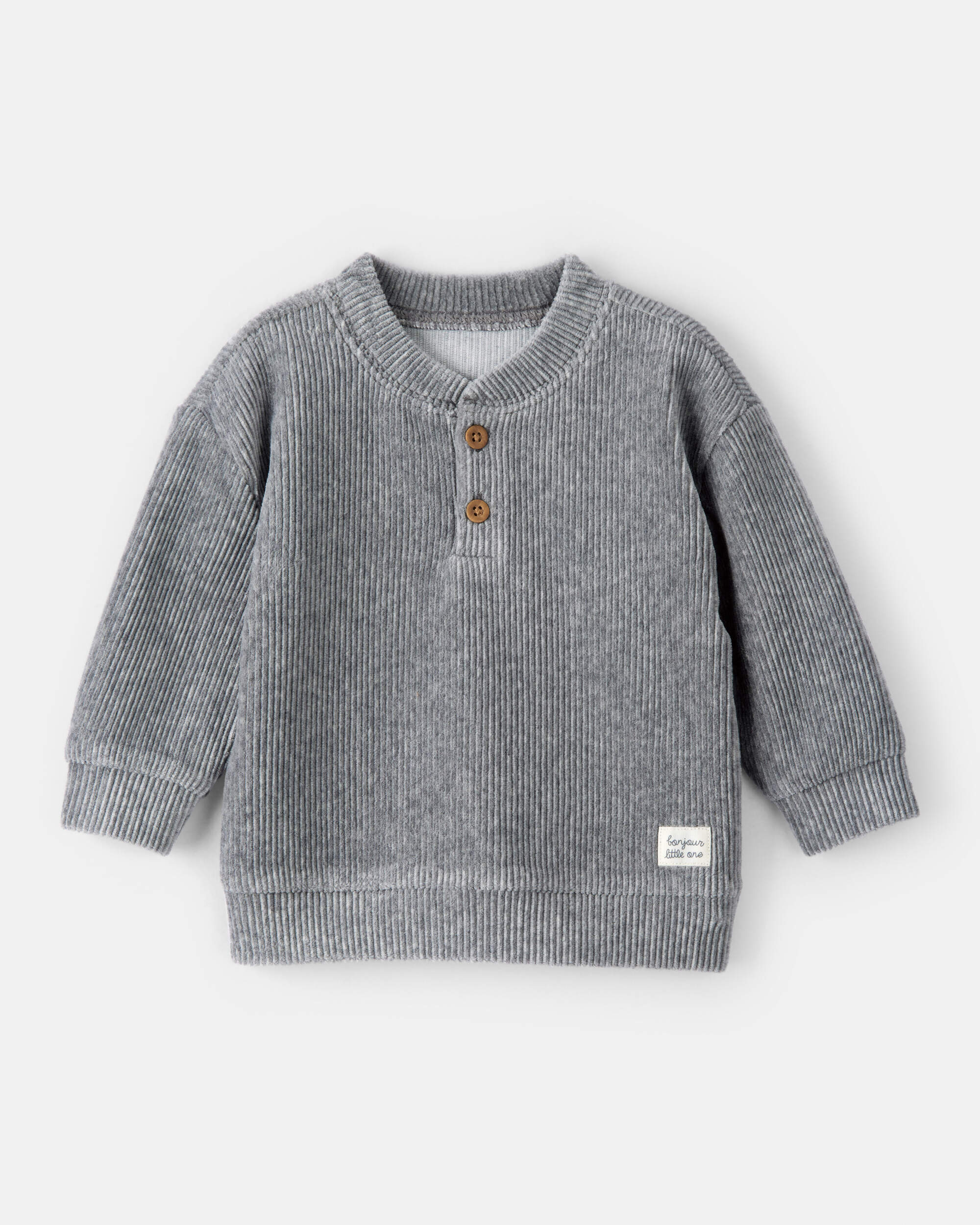 Baby Boy Ribbed Velour Pullover Sweatshirt - Grey