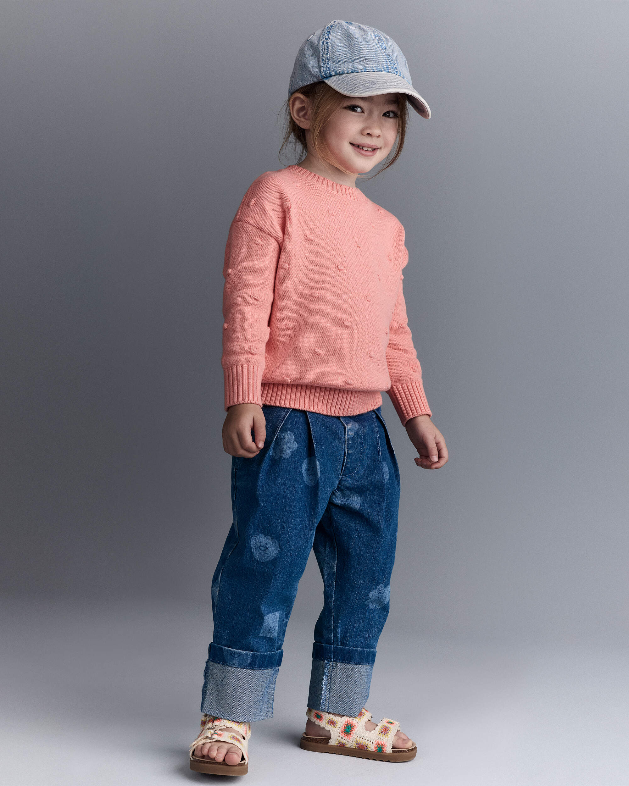 Toddler Girl Character Print Cuffed Pleat Pant Denim - Blue