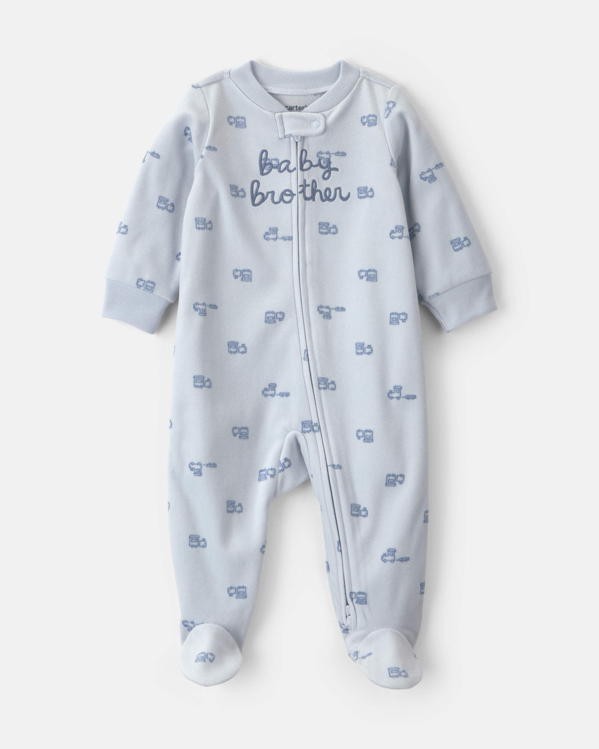 Baby Boy 'Baby Brother' Fleece 2-Way Zip Sleepers - Blue