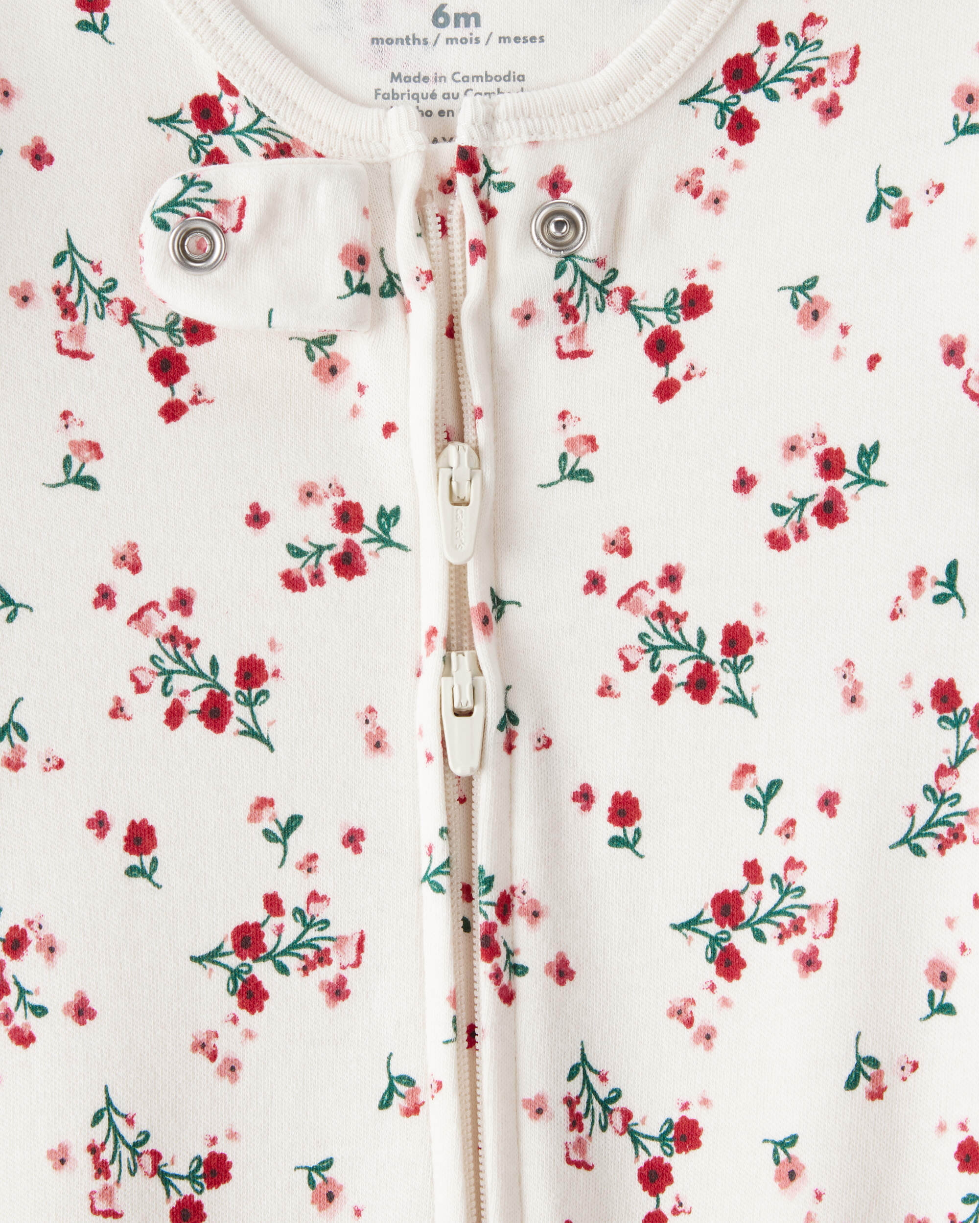 Baby Girl Bow Floral Print 100% Cotton Sleeper - White/Red